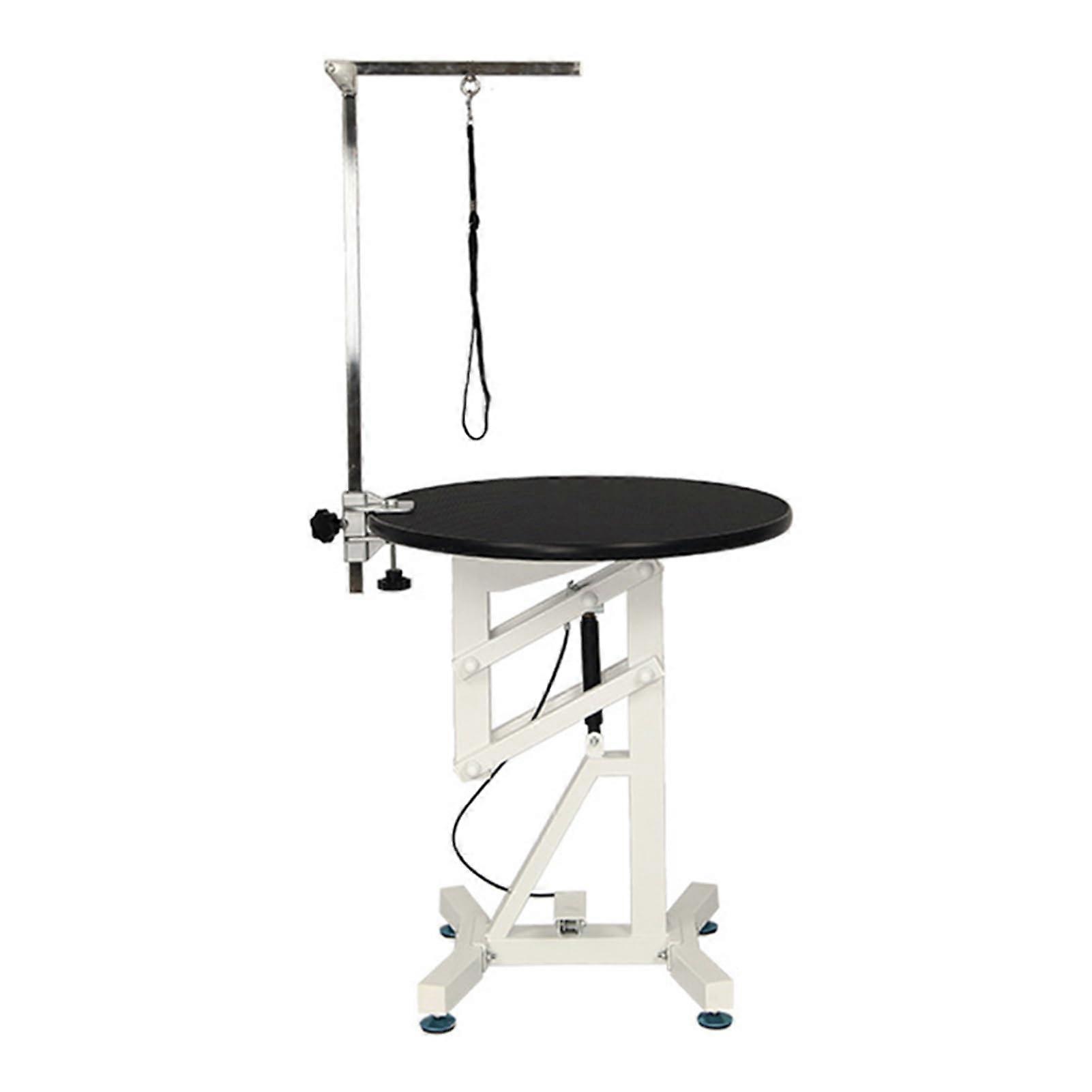 Round Pet Grooming Table - Height Adjustable Trimming Table for Dogs, 60cm Scratch-Resistant Rubber Surface, White