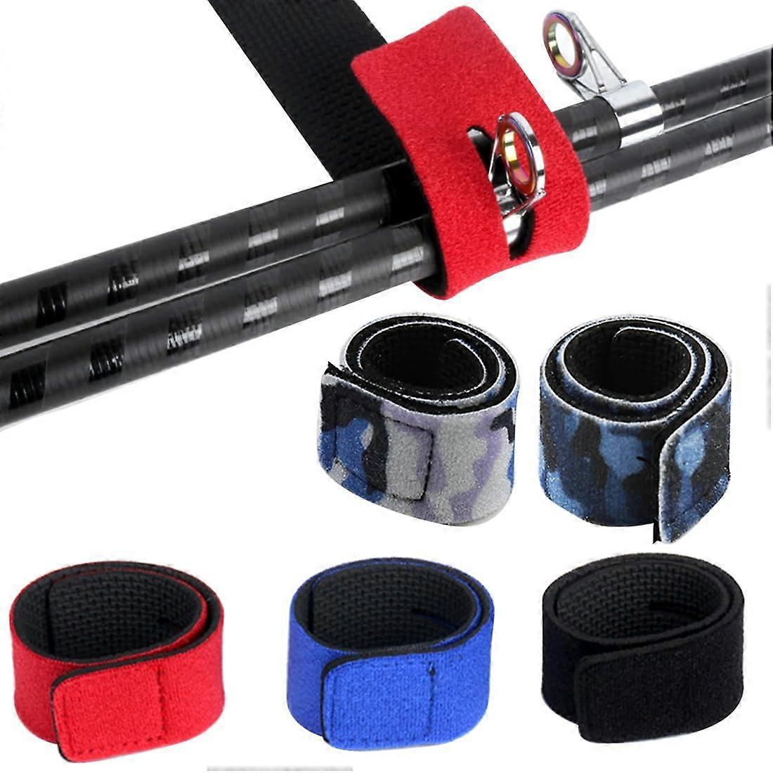 Fishing Rod Straps Pack of 5 - 24 cm Elastic Rod Bands with Velcro Straps and Buckles for Secure Fishing Rod Storage