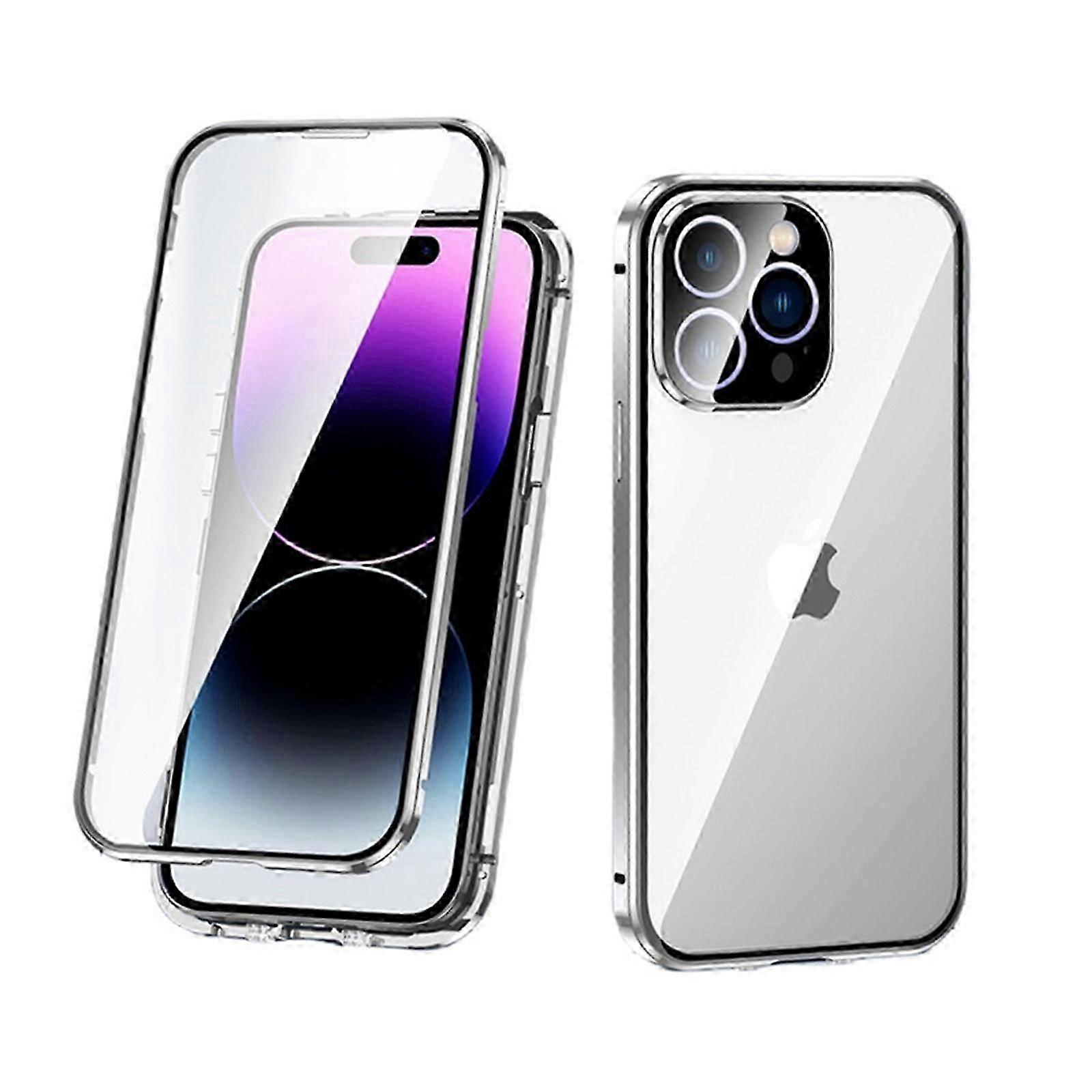 Lockable for iPhone 15 Pro Max/15 Ultra Magnetic Case Double Sided Glass Case with Camera Lens Protector Screen Protector Safety Lock