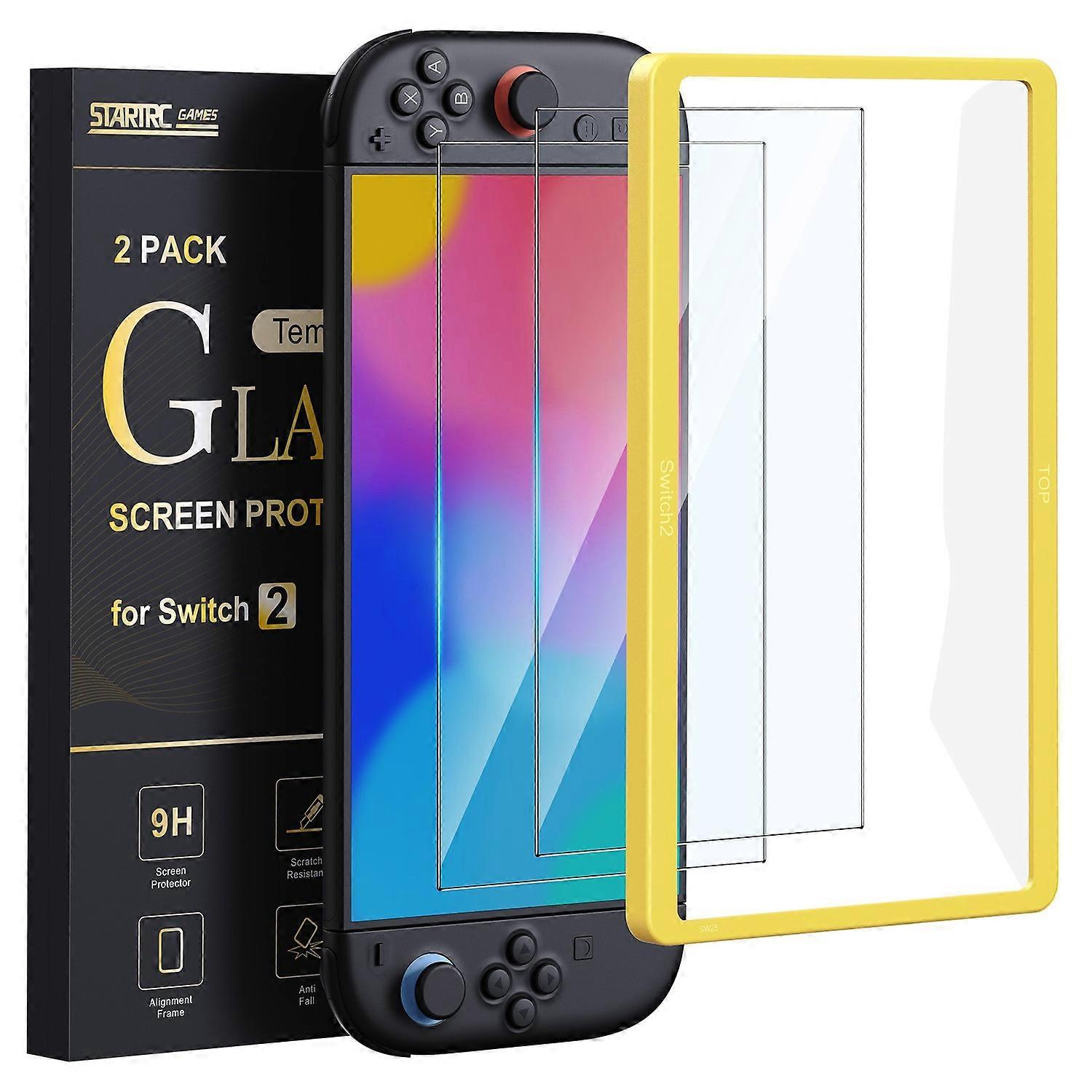 STARTRC GAMES 2Pcs For Nintendo Switch 2 Screen Protector Tempered Glass Film with Positioning Frame