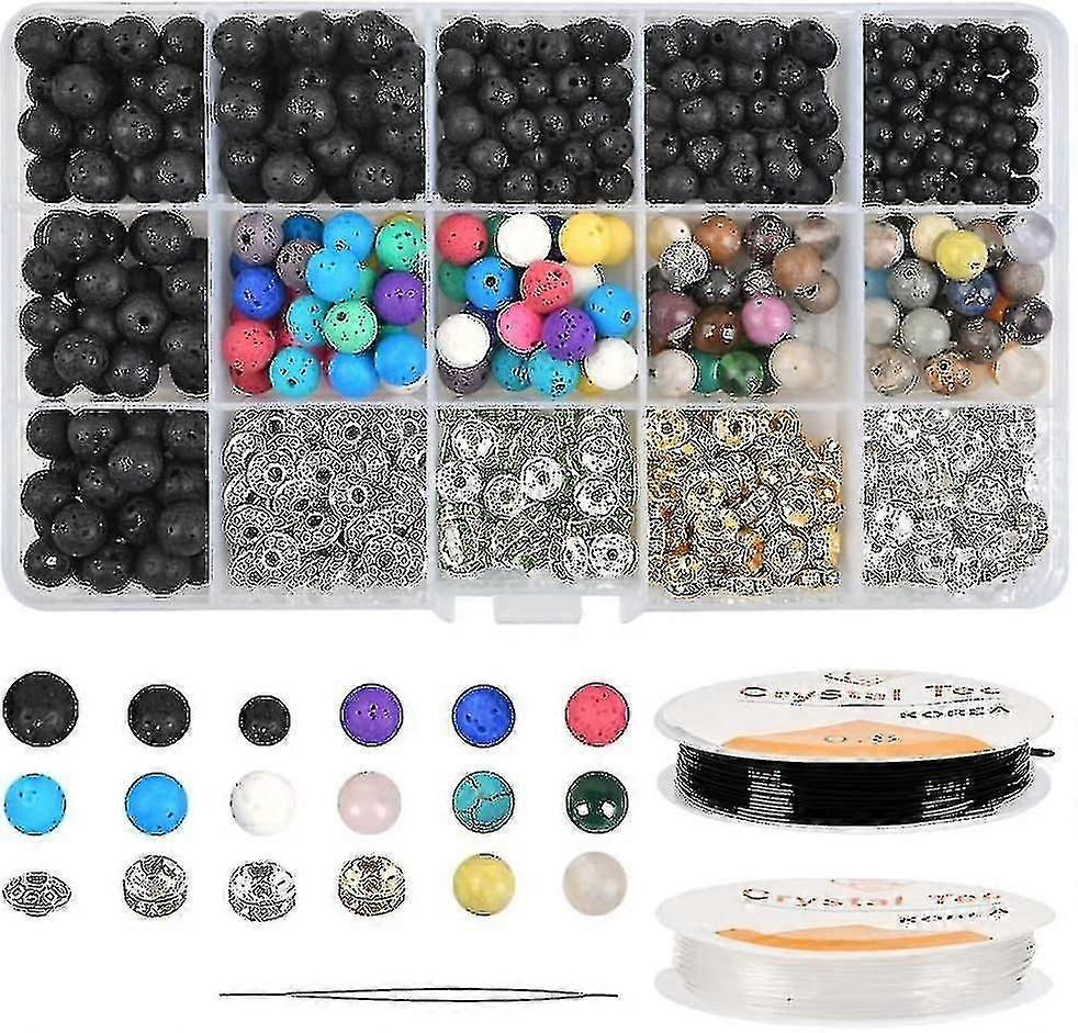 2025 Latest Model Assorted Lava Stone Beads Kit For Bracelet Making, Black And