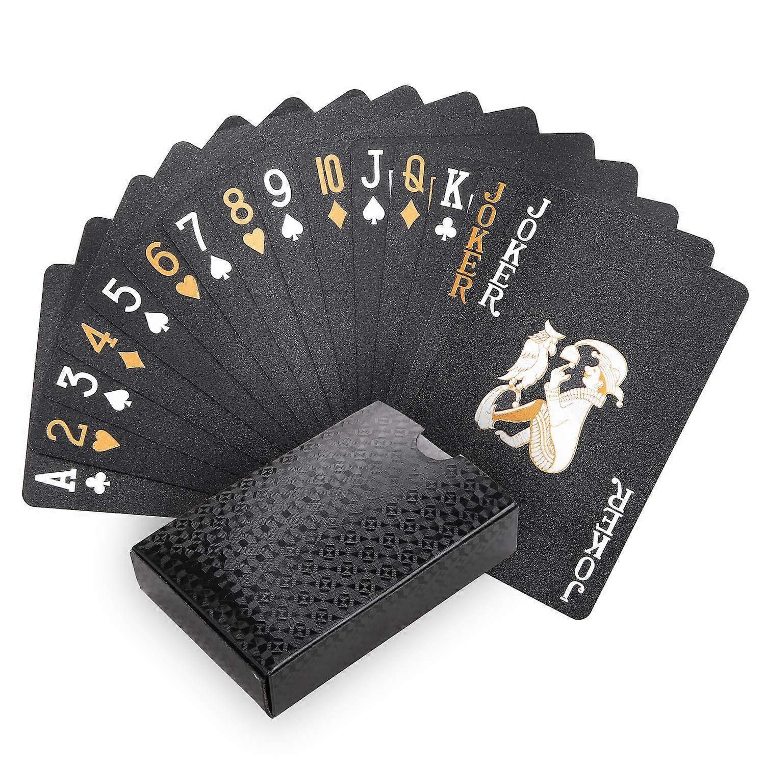 Cool Black Playing Cards with Gold Foil, Waterproof Design, Gift Box Included, Ideal for Magic and Party Games