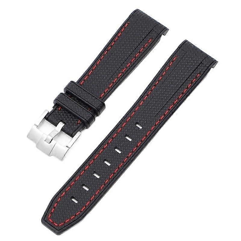 Waterproof Rubber Strap for Rolex Omega 20mm Folding Clasp Black Red Line