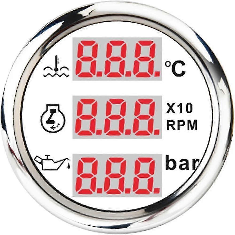HD 3 In 1 Multi-function Fuel Level Gauge Water Temperature Gauge Oil Pressure Voltage with Alarm & Backlight Indicator