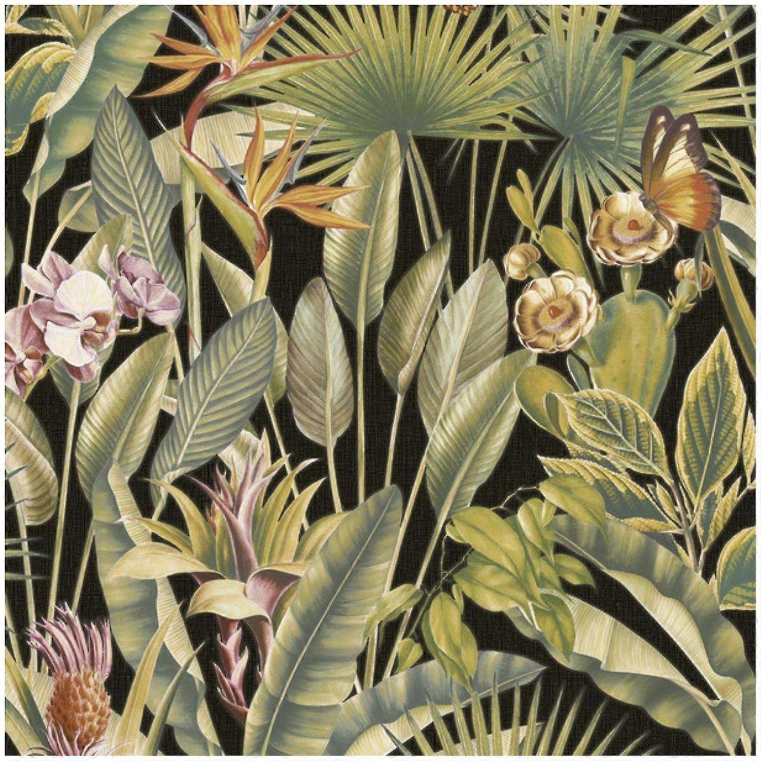 Vasari Luxury Vinyl Botanical Black Wallpaper