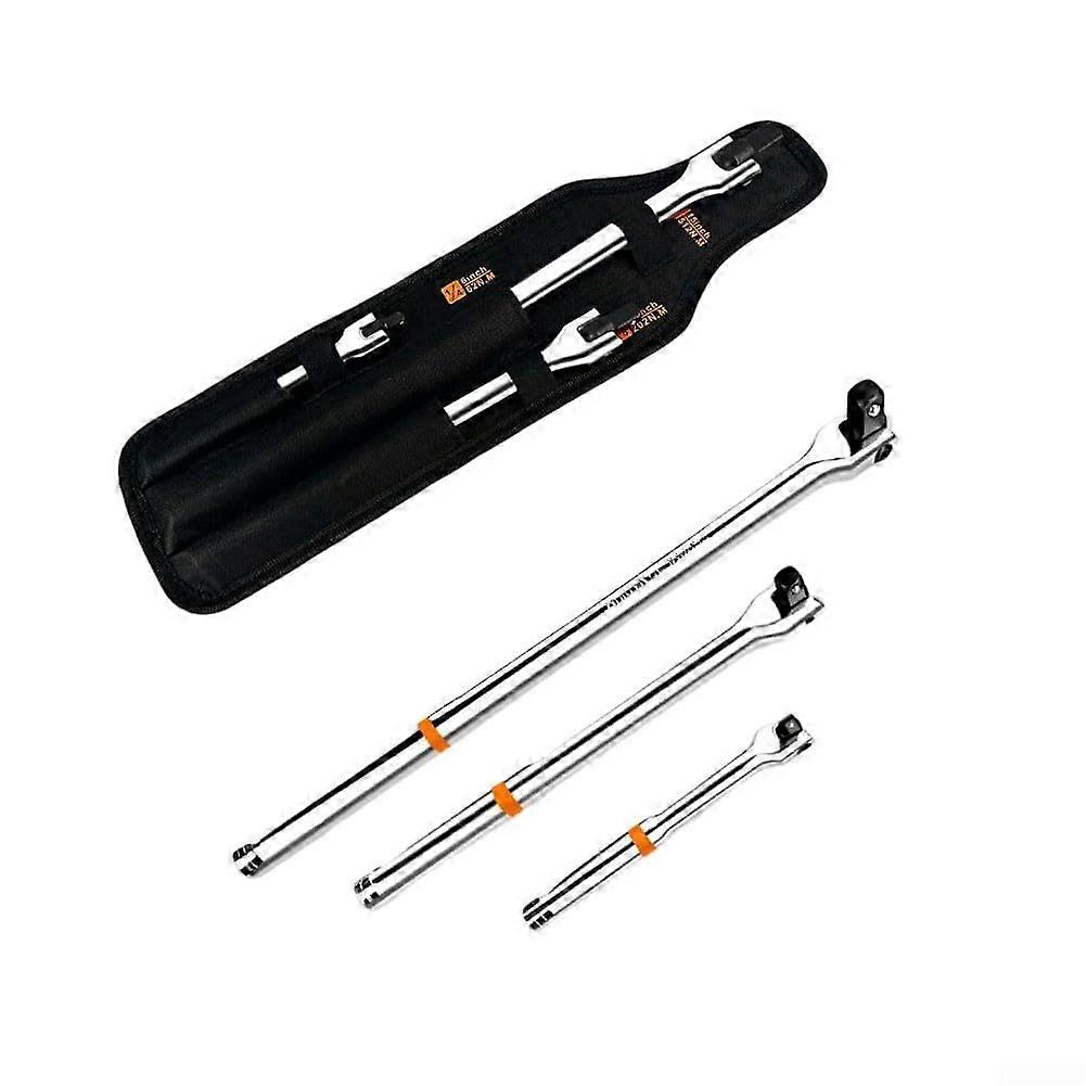 3Piece Adjustable Breaker Bar Set with 180° Rotating Head, 1/4', 3/8', 1/2' Drive, Heavy Duty Alloy Steel Wrench for Car and Mechanical