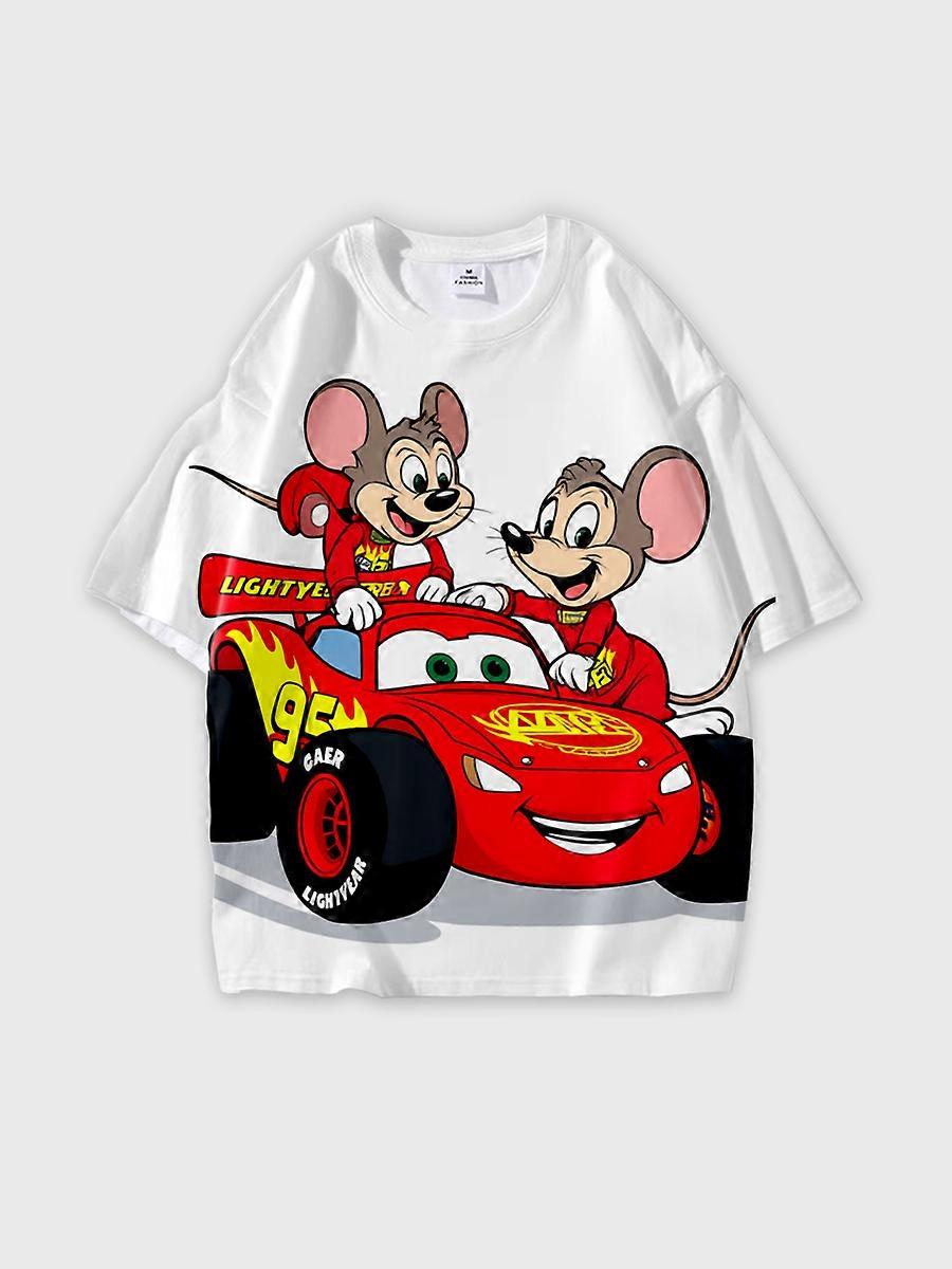 T-shirt round neck Animation Character Pattern loose short sleeve E2198