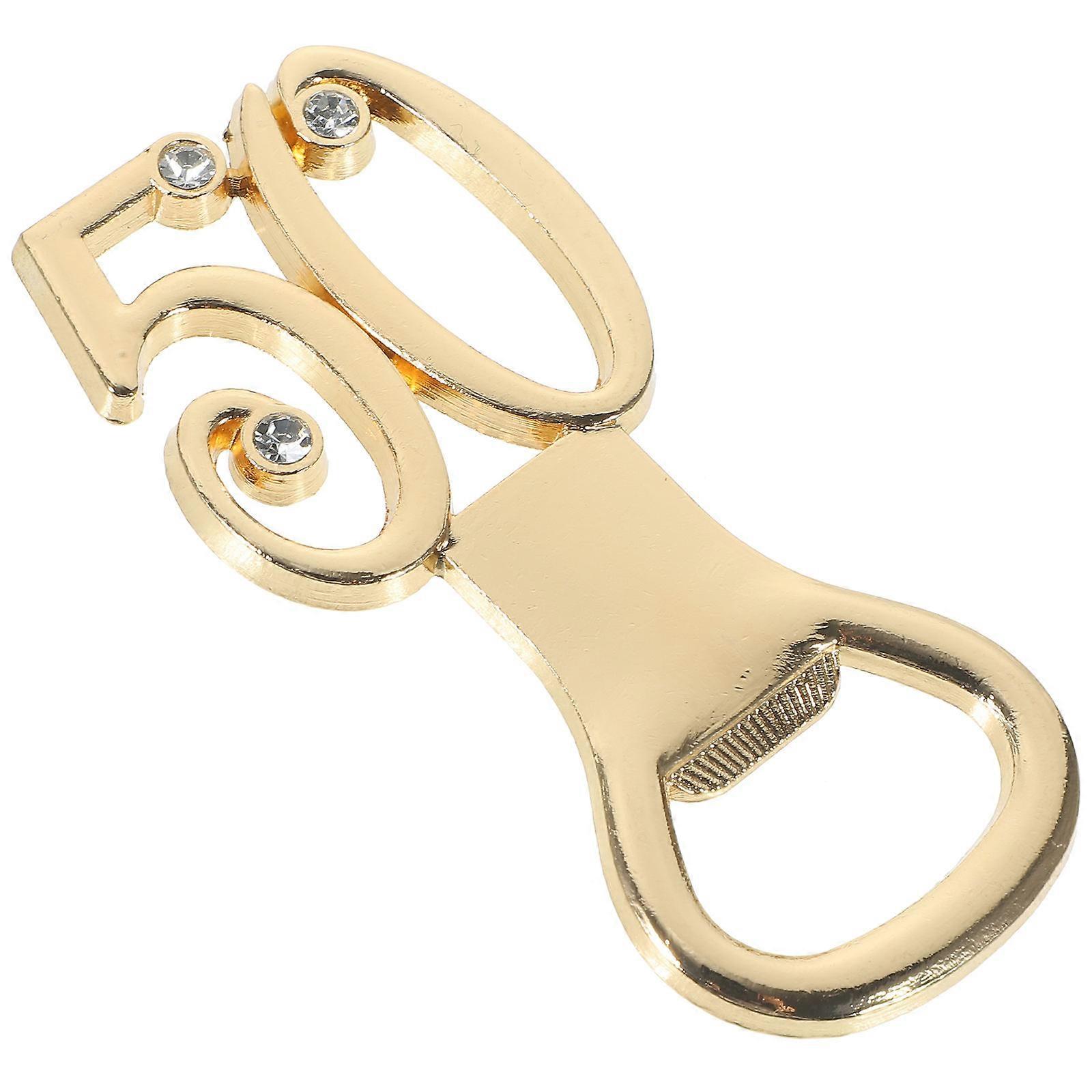 Golden Zinc Alloy Manual Bottle Opener with Rhinestones for Daily Use and Parties 2.5x1.8 Inches