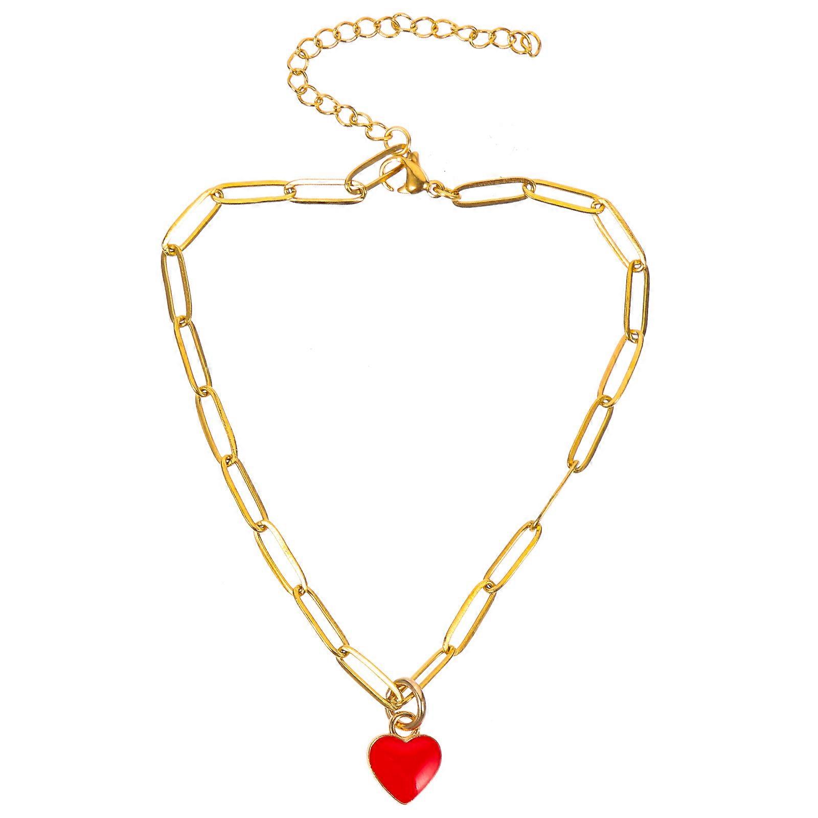 Stainless Steel Anklet with Heart Shape Safe for Sensitive Skin Red 21CM Plus 5CM Extension Chain 1Set
