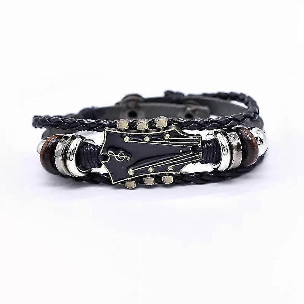 Bracciale in similpelle retrò con chitarra, bracciale in pelle con chitarra rock in lega di zinco