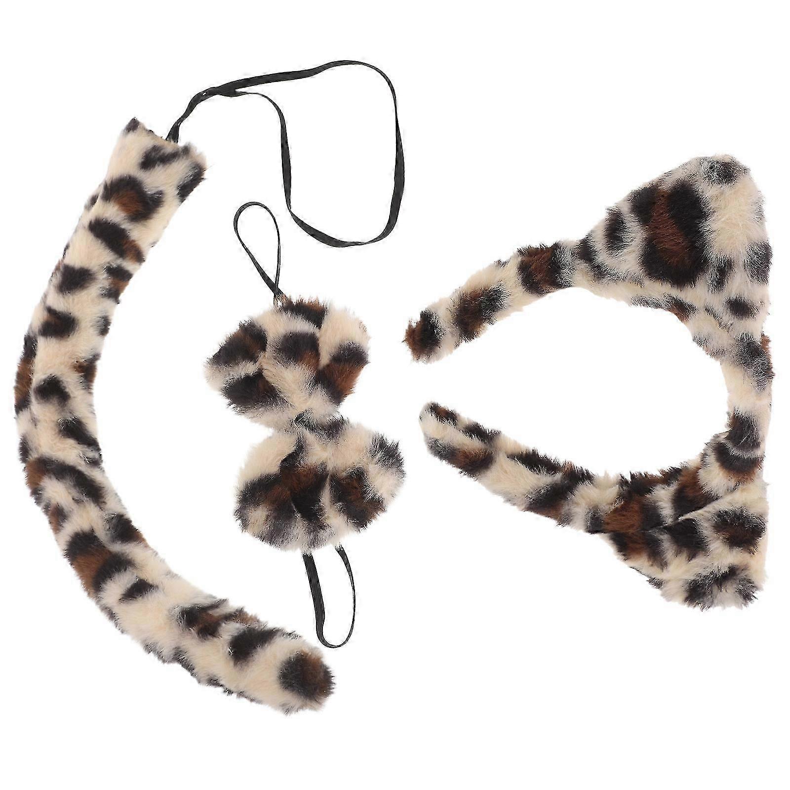 Plyšová mačka Vlasová páska Leopard Print Detský zvierací kostým Halloweenske tematické večierky Dievčatá 3ks
