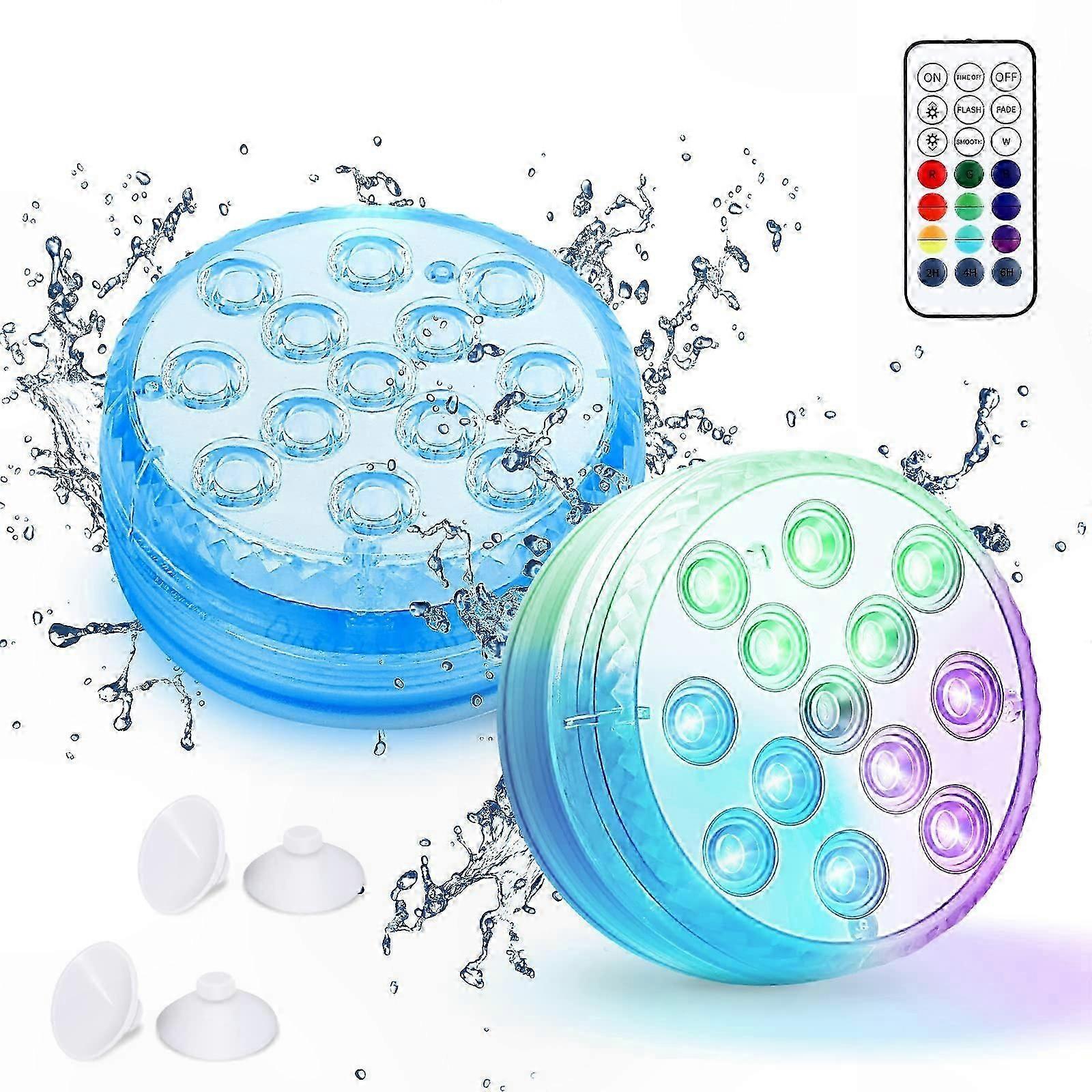 Submersible LED Pool Lights with 16 Colors, Waterproof Garden Pond Lamps, RF Remote Control for Tub and Underwater Use (2 Pack)