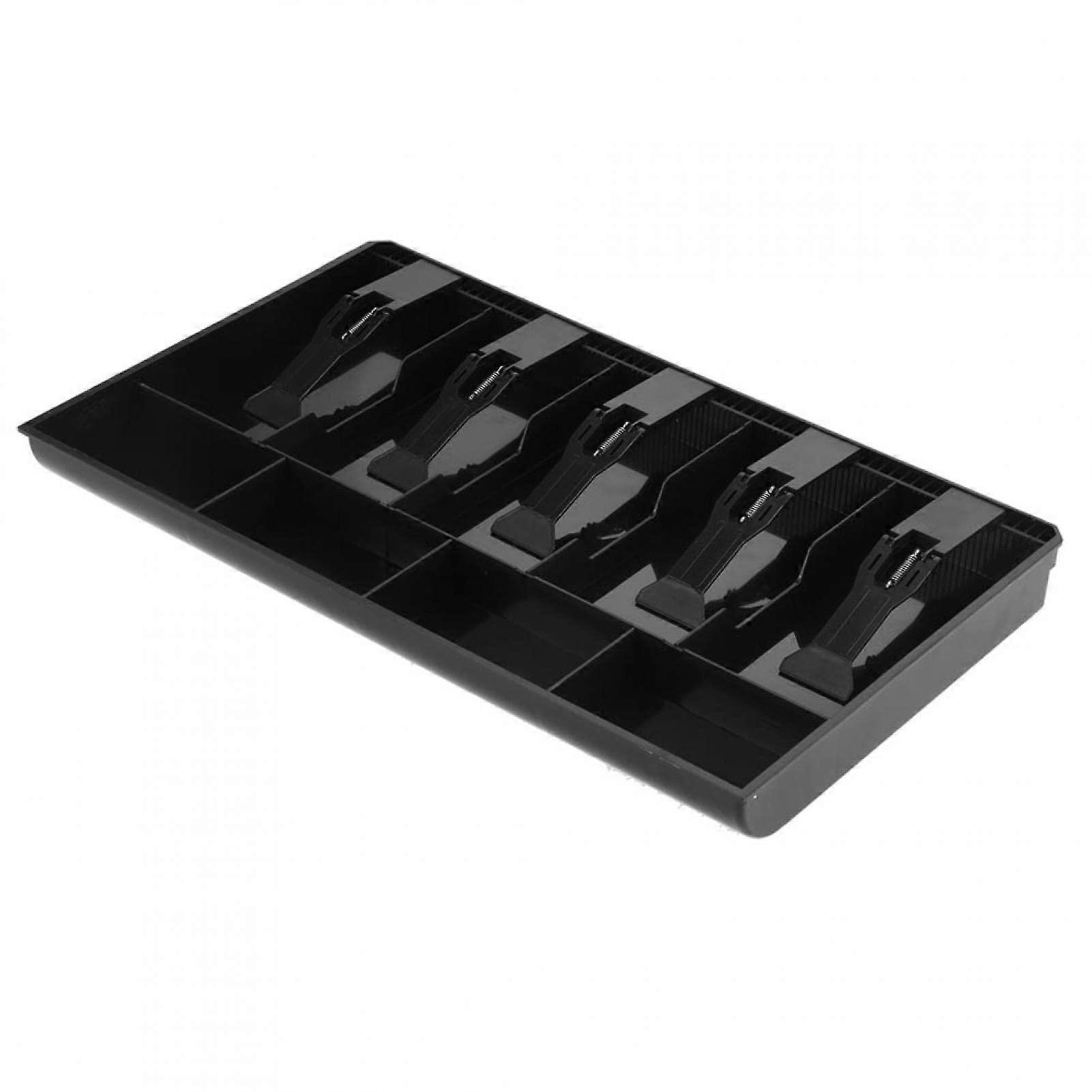 Cash Tray, Five Grid Cash Drawer Rack, Coin Compartment Cassette, Insert Cashier, Tidy Storage Cabinet (Black)