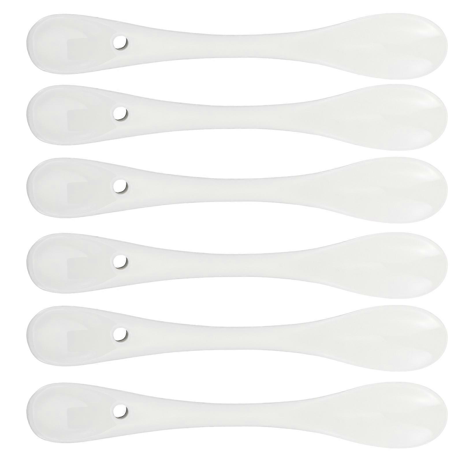 Creative Ceramic Spoons 6Pcs For Dessert Tasting Restaurant Use Long Handle Simple Design White Color