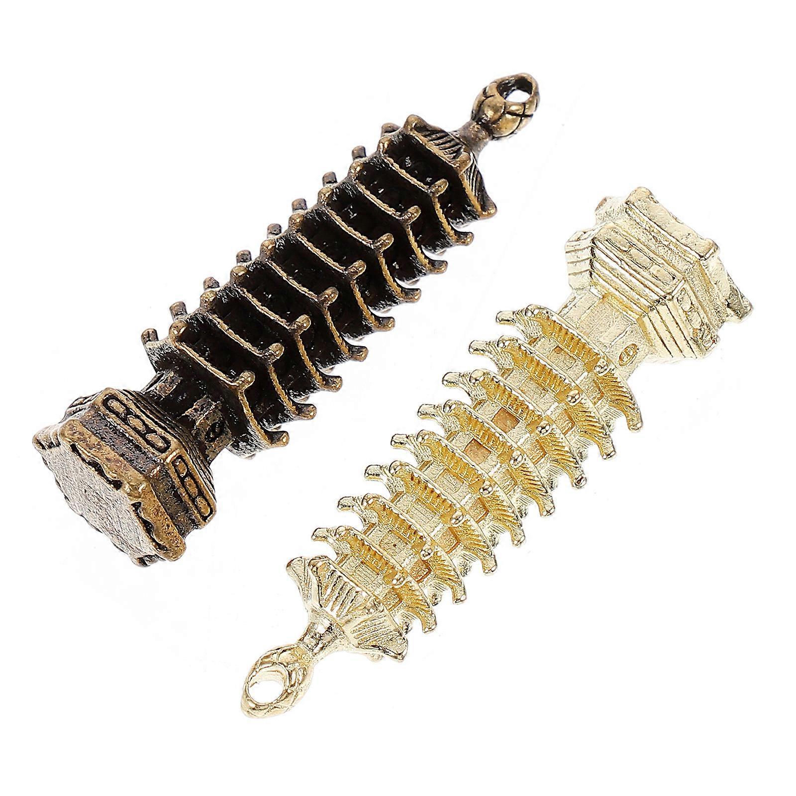 Decorative Keychains Retro Copper Tower Keychain Charm Miniature Keychain Ornament Unique Design For Craft Projects 2Pcs