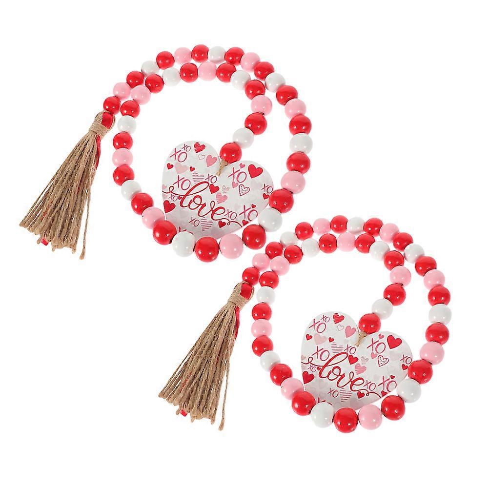 Valentine Wood Bead Garland for Decor with Multi Color and Rustic Style 2pcs