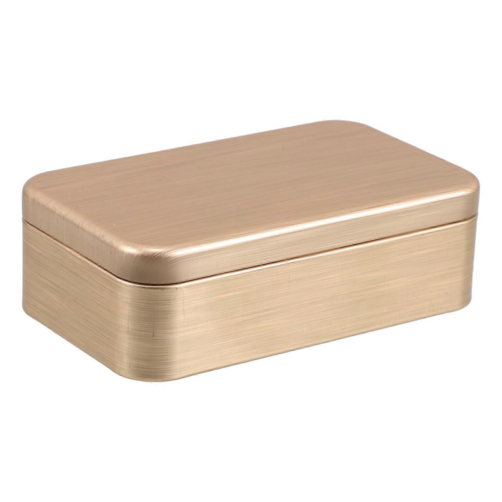 Square Tinplate Box Metal Storage Holder For Miscellaneous Items In Golden Color Suitable For Home And Office Use 1Pcs