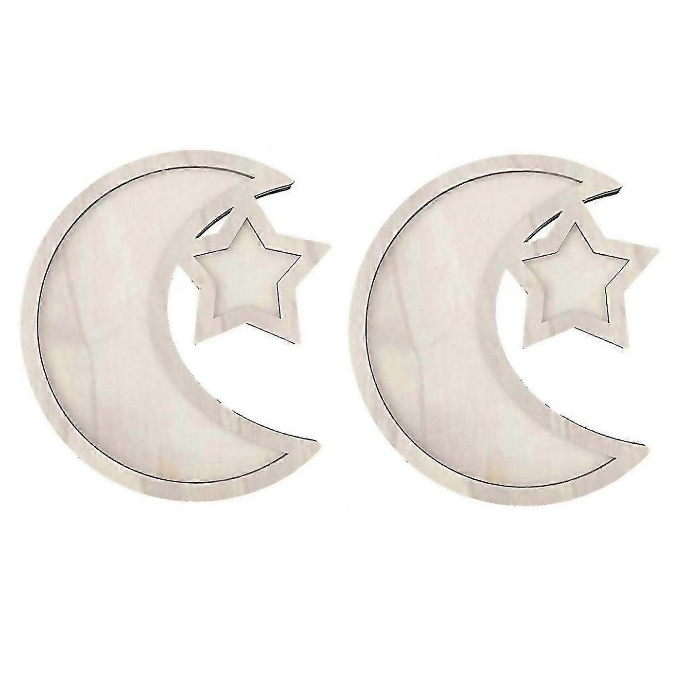 For 2 Sets Ramadan Wood Tray Eid Mubarak Party Serving Tablewarea