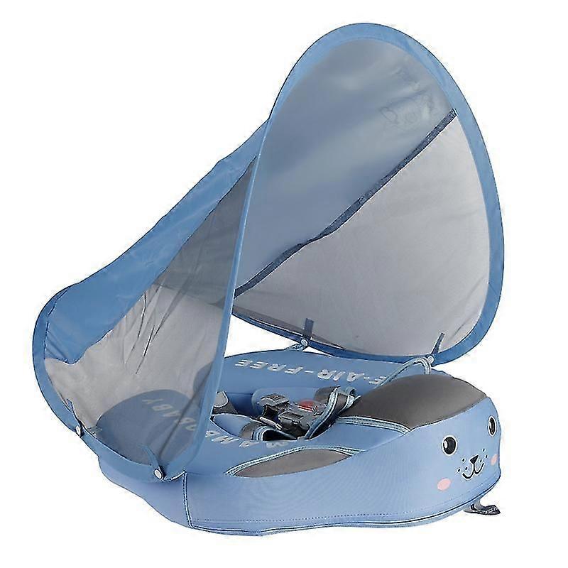 Solid Non-Inflatable Baby Swim Ring with Sunshade Waterproof Airtight Toddlers Pool Float for Home Swimming Pool