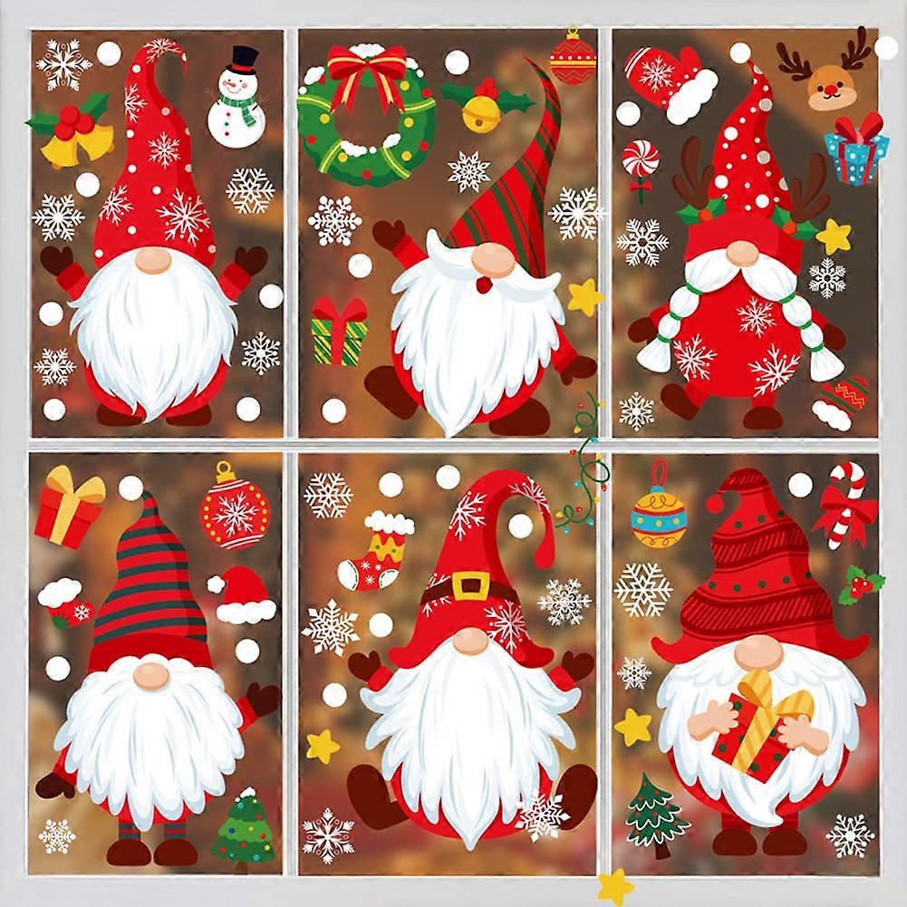 Christmas Window Stickers 9 Sheets, Reusable Dwarf Clings, Static Snowflake Decals For Xmas Party Decorations