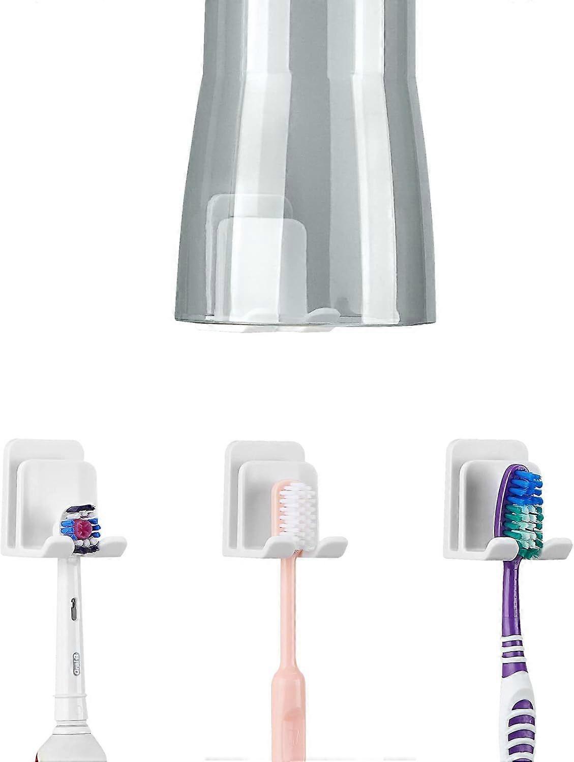 4 PCS Toothbrush Holder Wall Mounted with Cup Holder for Bathroom, Self Adhesive Toothbrush Storage Organizer for Shower, Mini Toothbrush Hanger Rack