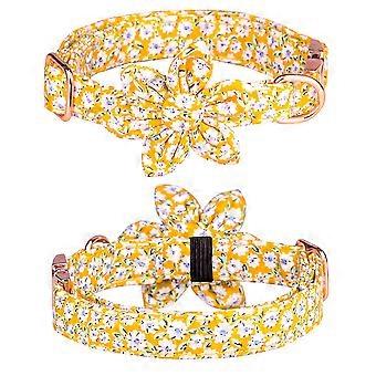 Bow Tie Dog Collar, Adjustable and Durable Printed Pet Collar, Yellow Flower, M.