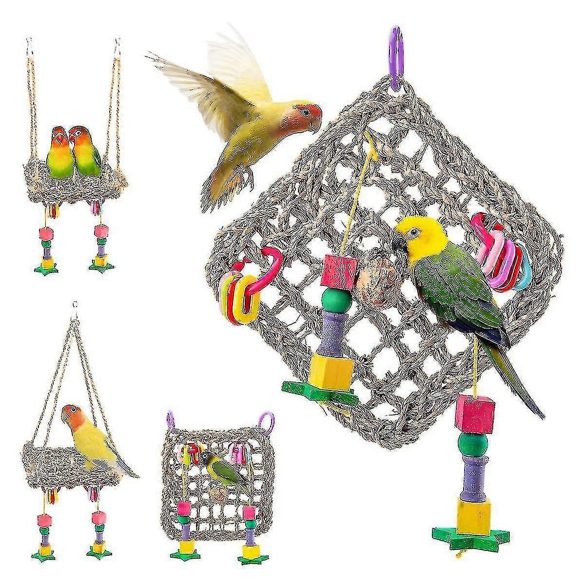 Parrot Climbing Toy Net, Colorful Building Blocks Swing