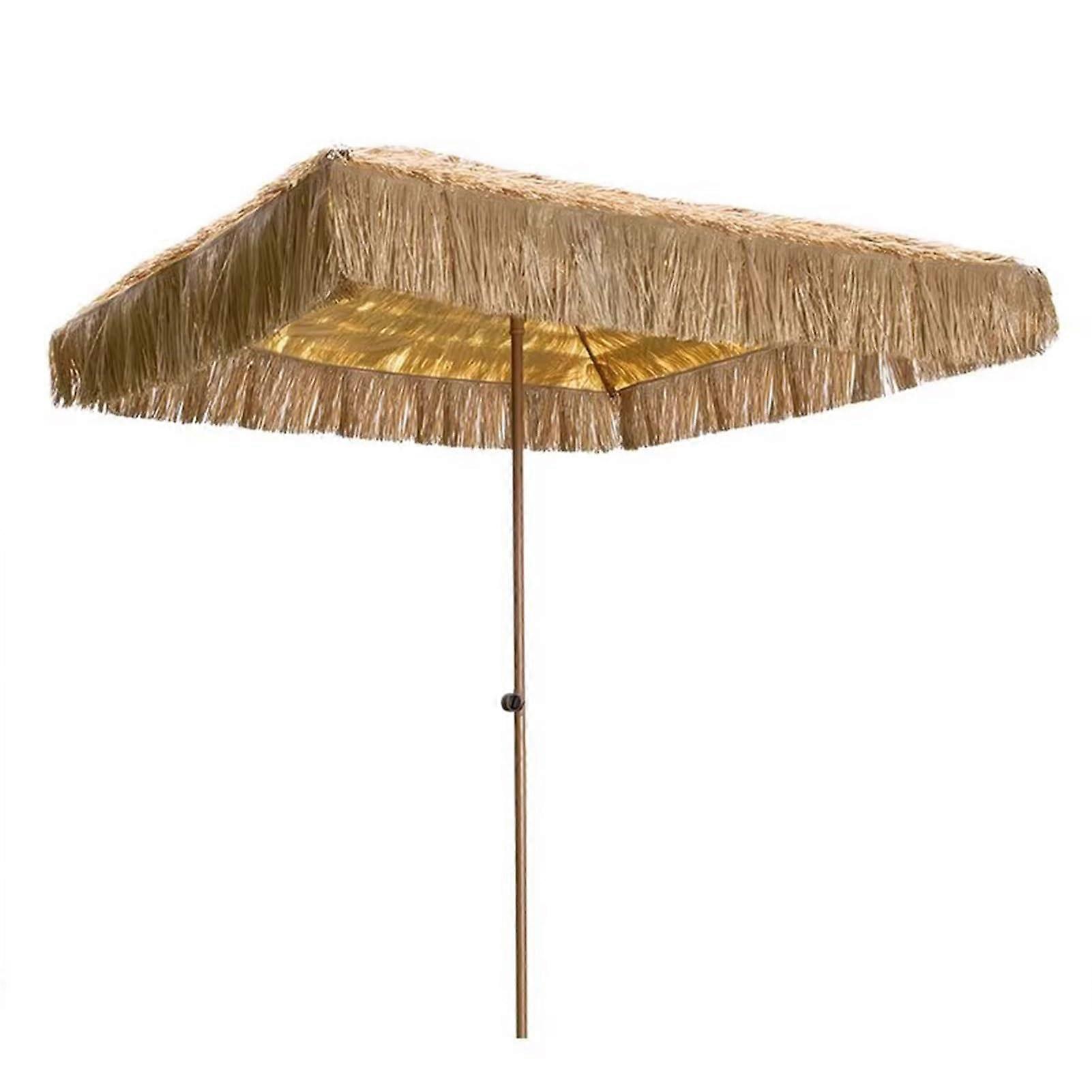 Square Thatched Tiki Patio Umbrella, Foldable Hawaiian Beach Parasol UV Protection for Garden, Deck, Backyard, Pool 180cm/6ft Natural