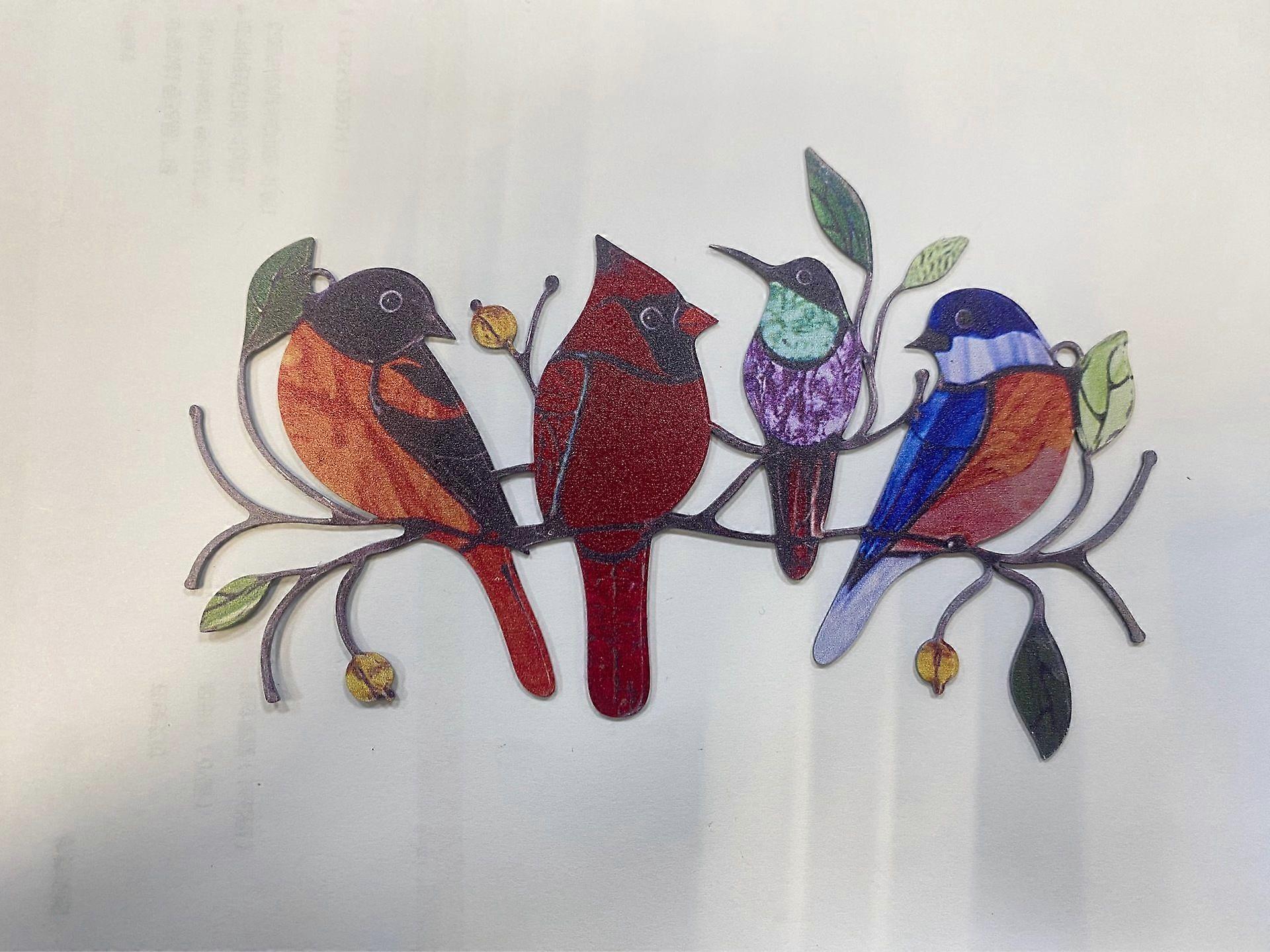 Iron art new bird pendant painted window decoration group bird bird pendant pendant metal type Four Birds (Iron)