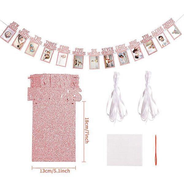 12 months photo frame banner, card 13*24 cm, rope length about 3 meters, two colors available