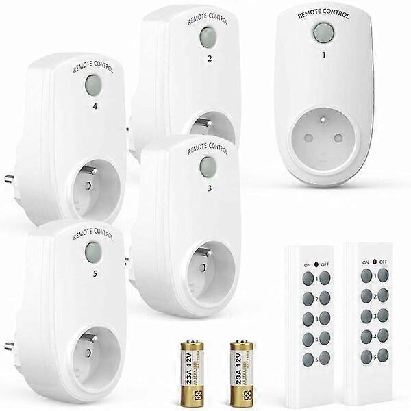 Wireless remote control socket set, including 5 sockets and 2 remote controls, suitable for a variety of electrical appliances