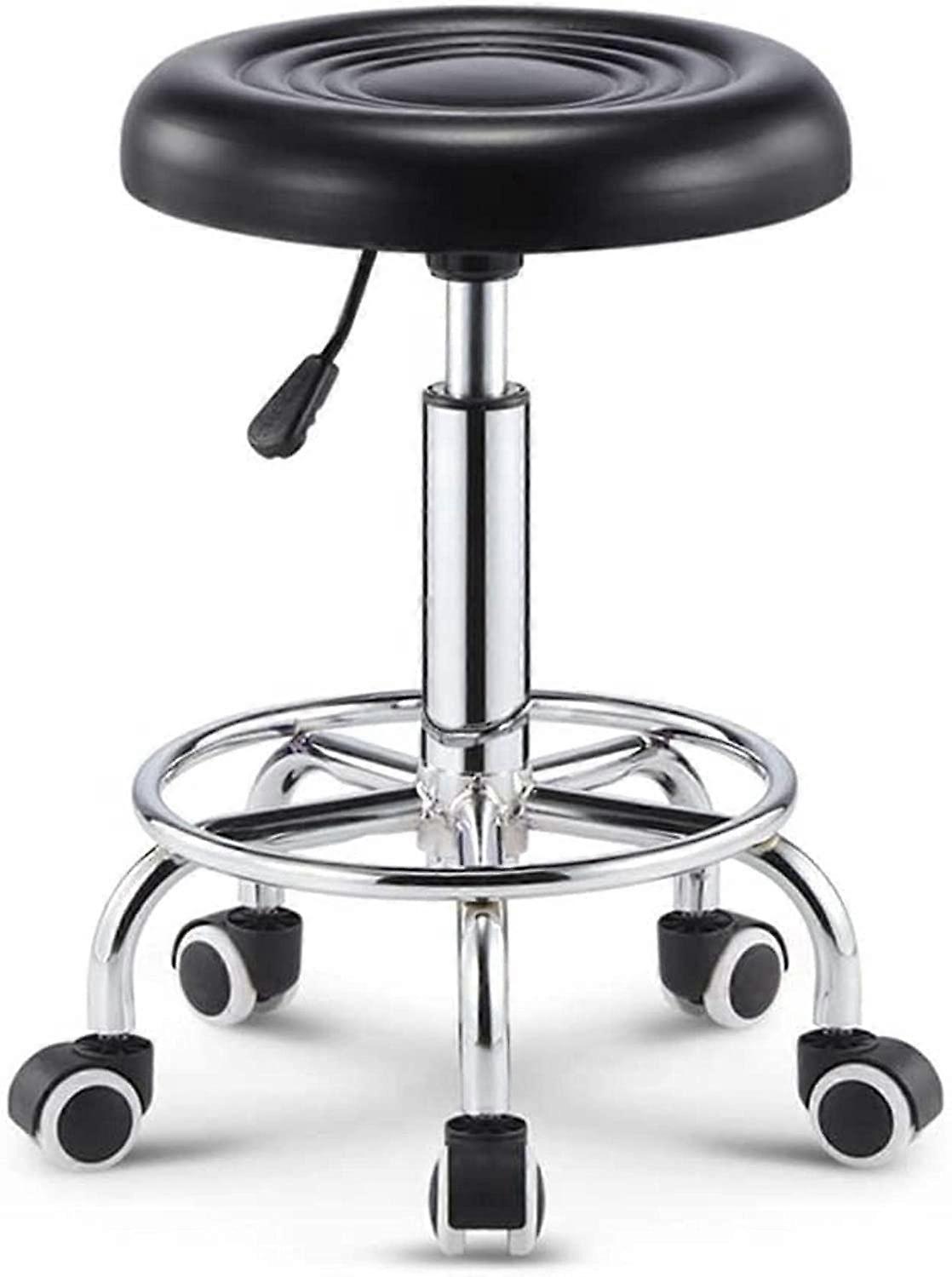 Heavy Duty Adjustable Height Swivel Chair on Wheels for Shop, Guitar Lab, Tattoo Workbench, Medical Use - Black, Size 33x45-57CM
