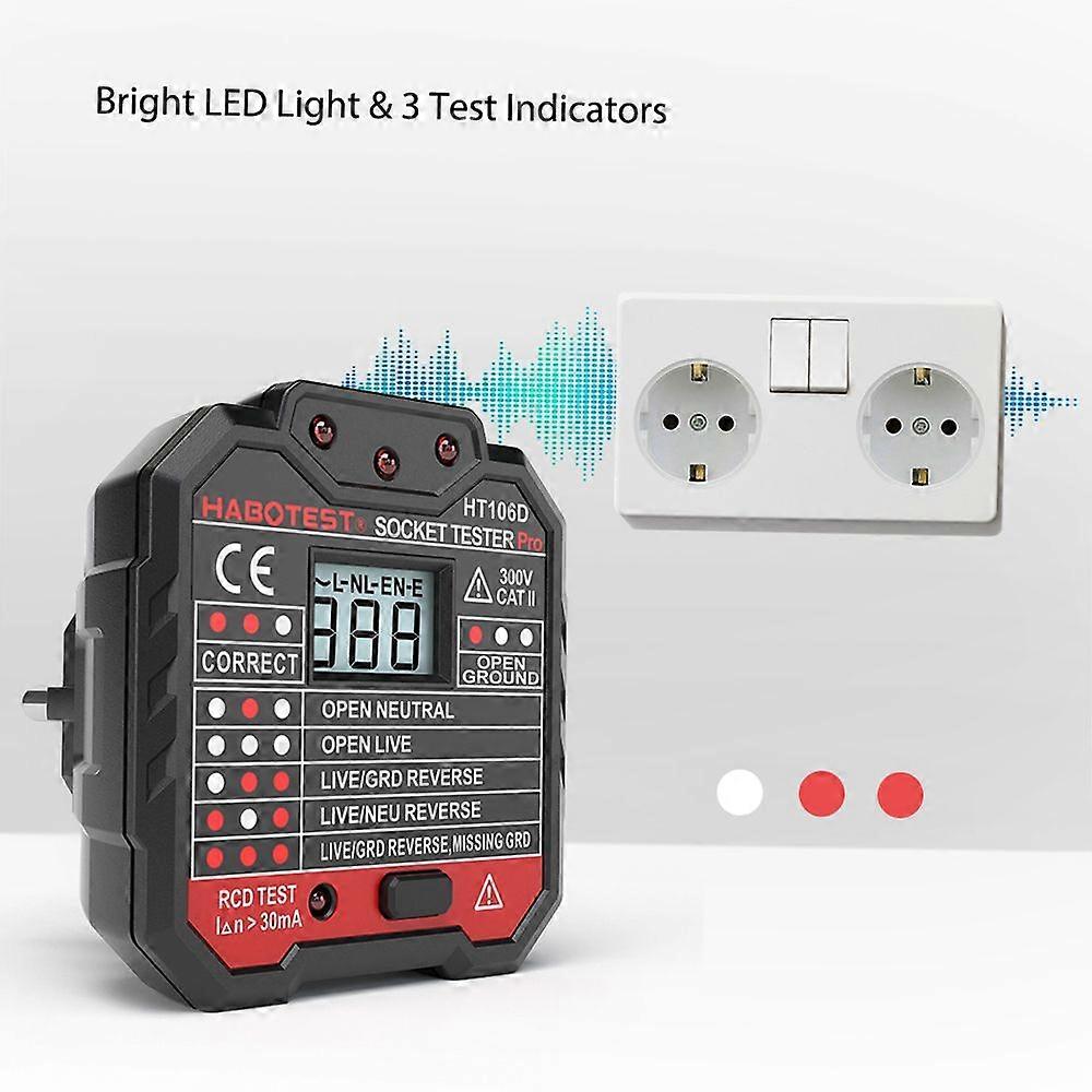 HABOTEST Advanced RCD Electric Socket Tester Automatic Neutral Live Earth Wire Testing Circuit Polarity Detector Wall Plug Breaker Finder Electric Lea