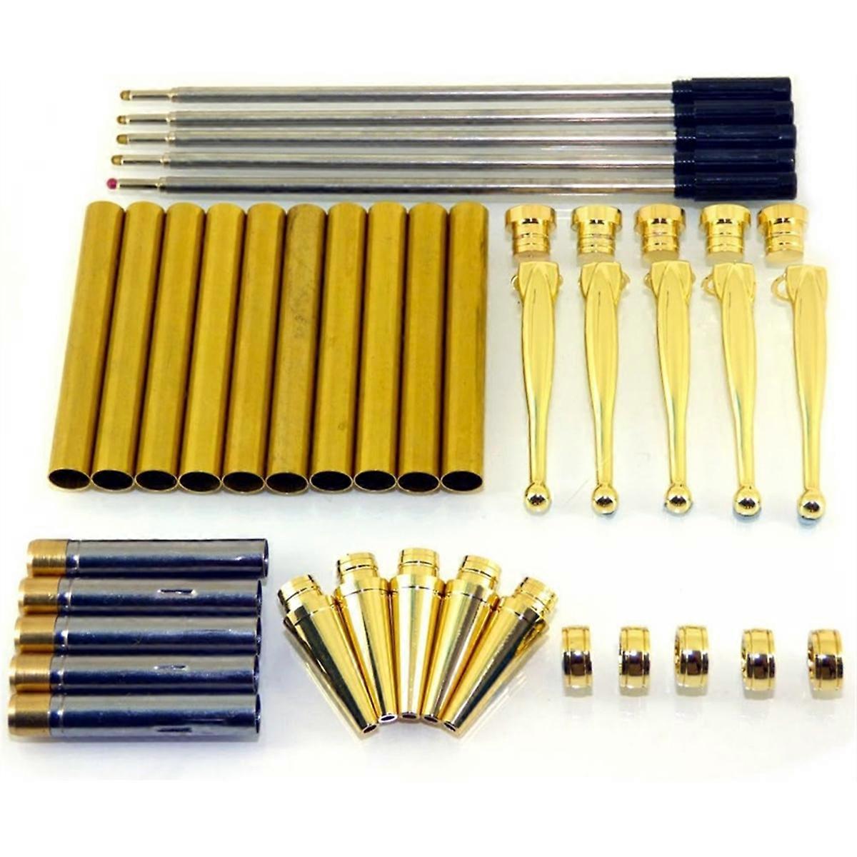 Woodturning Slimline Pen Kit Set X 5 Gold Finish Twist
