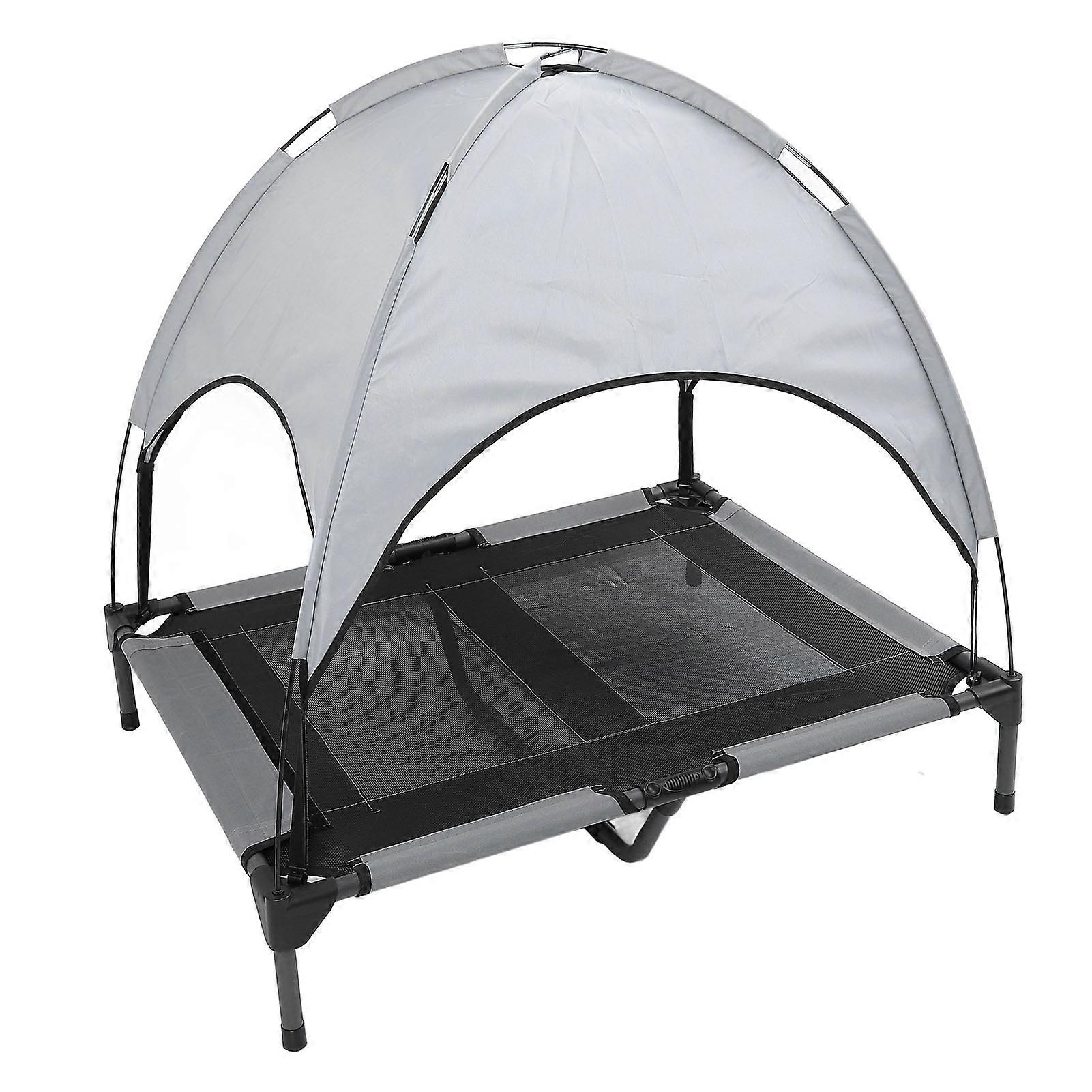 Elevated Pet Cot with Canopy Grey Oxford Fabric Cooling Bed L