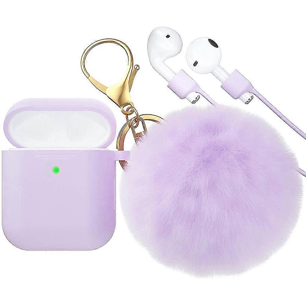 Airpod Case,silicone Case Cover With Fur Ball Keychain Compatible With Apple Airpods 2/1