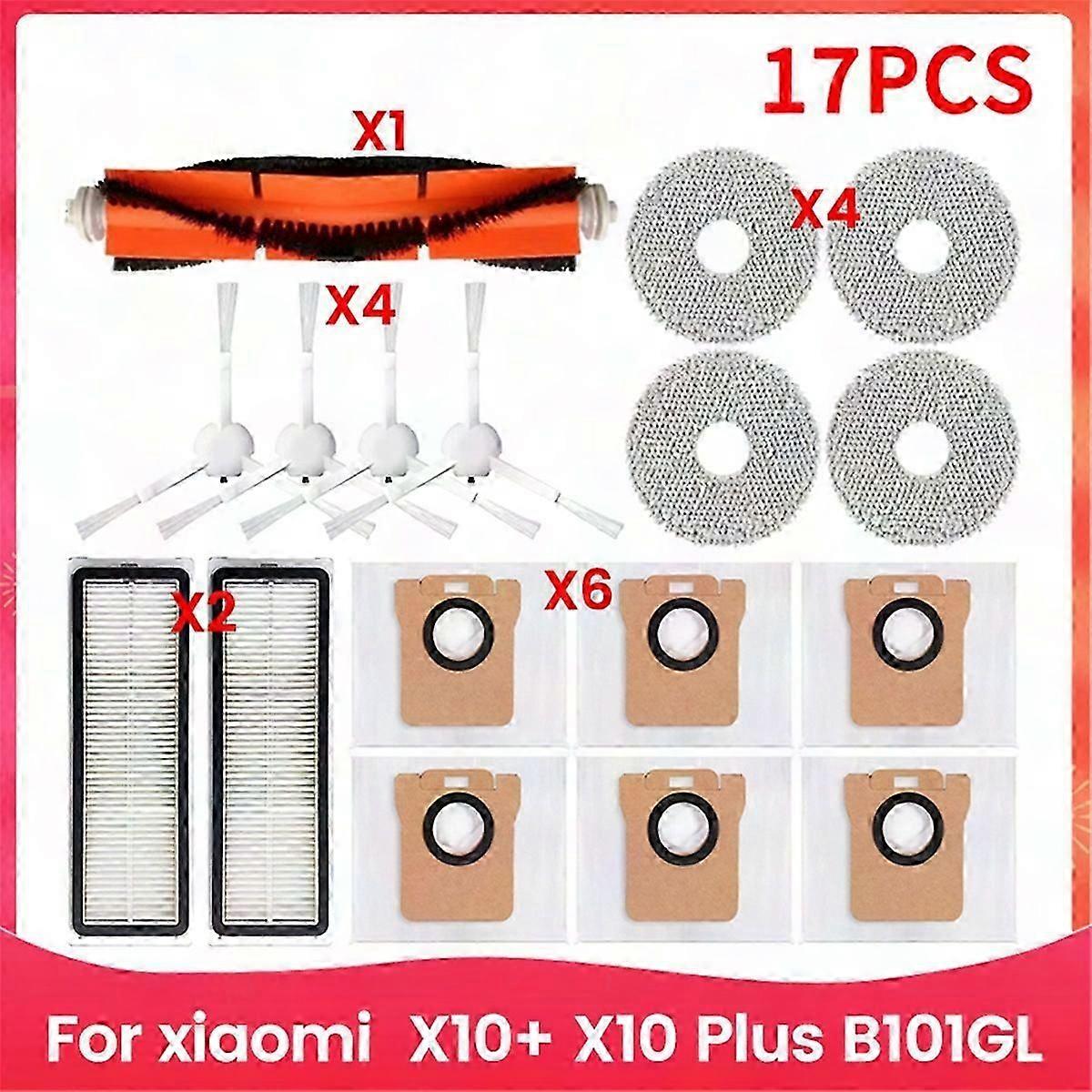 Robot Vacuum X10+ X10 Plus B101GL Replacement Parts: Main Brush, Side Brush, HEPA Filter, Dust Bin