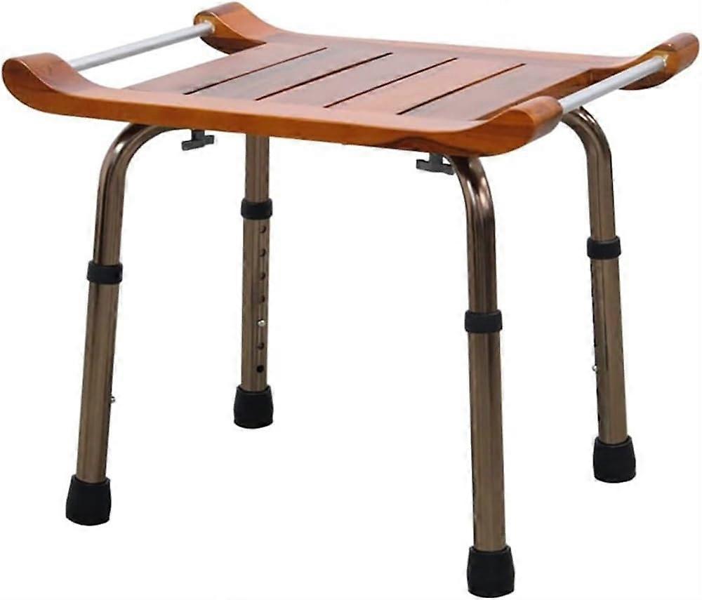 Adjustable Height Wooden Shower Chair Bath Bench Non-Slip Seat Aluminum Alloy Frame Stool for Seniors