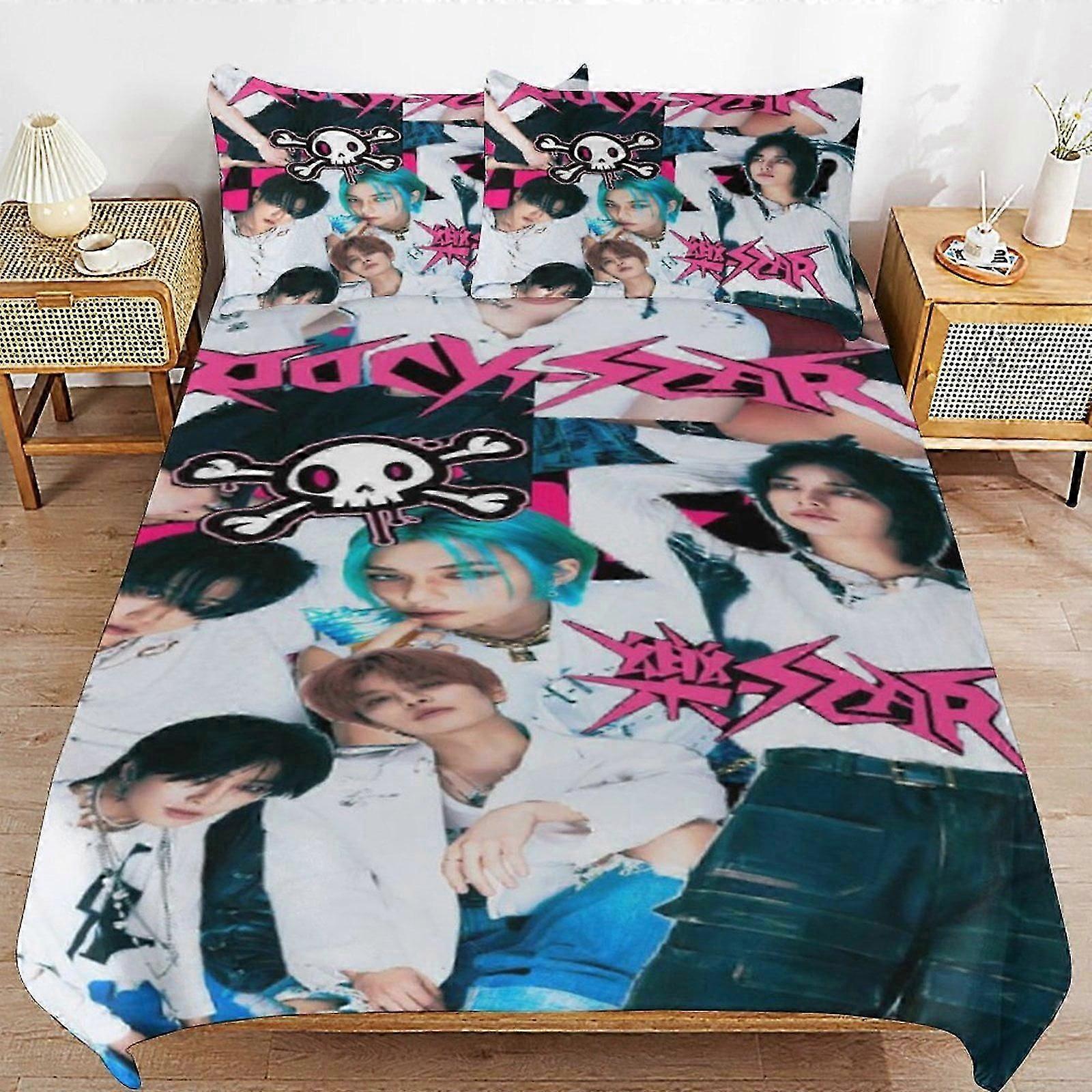 Bed Sheets Stray Kids Bedding Set Duvet Cover Comfortable and Lightweight Cartoon Bedding 3 Piece (Multiple sizes to choose from)