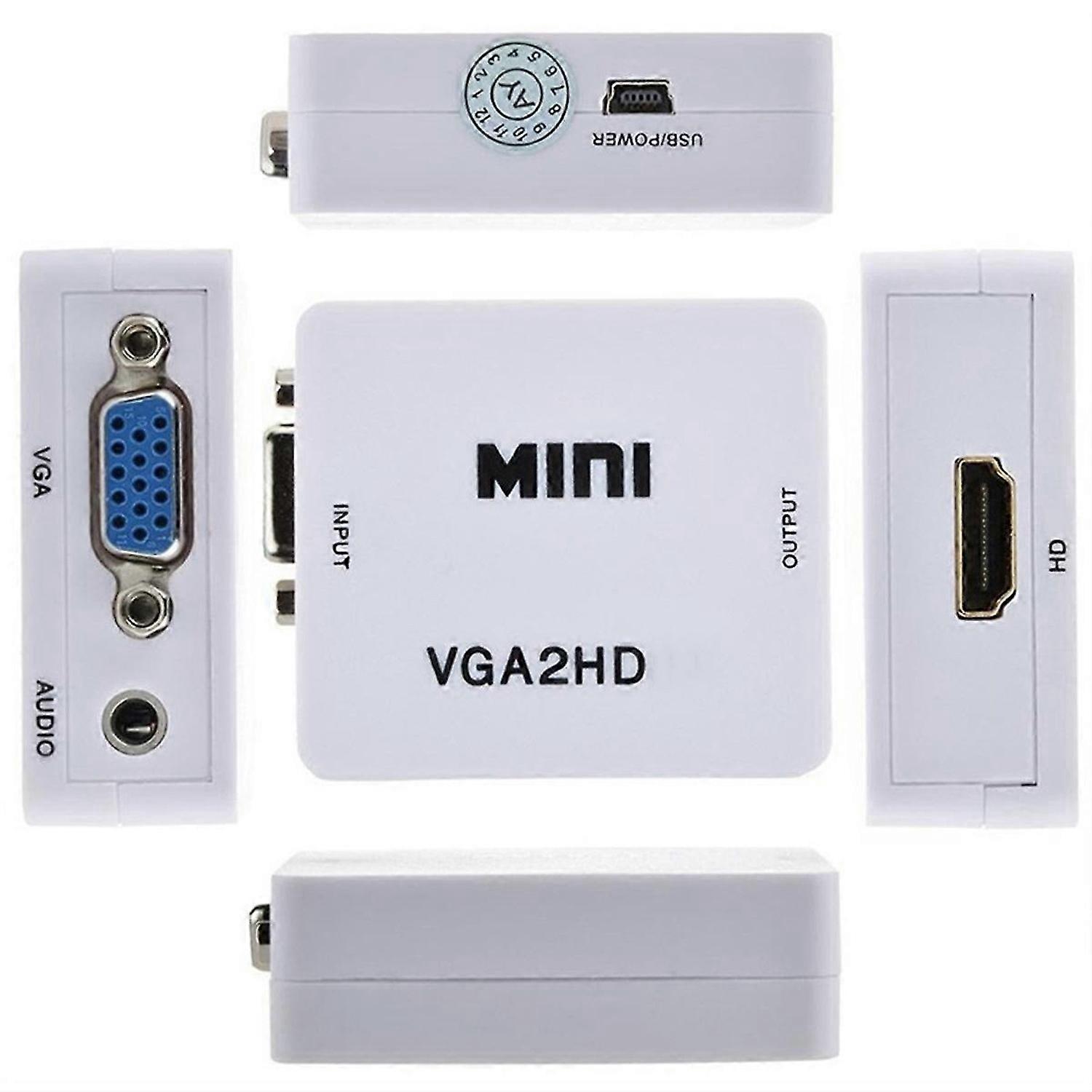 Mini VGA to HDMI-Compatible Converter Adapter White
