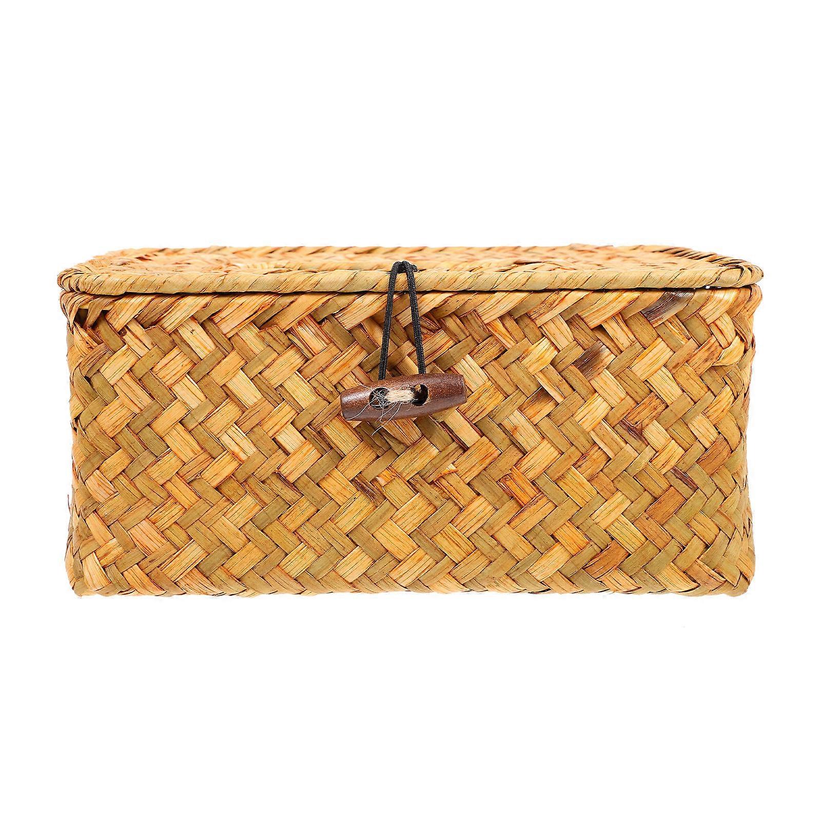 Hotel Desktop Paper Holder Orange Straw Woven Tissue Box for Storage