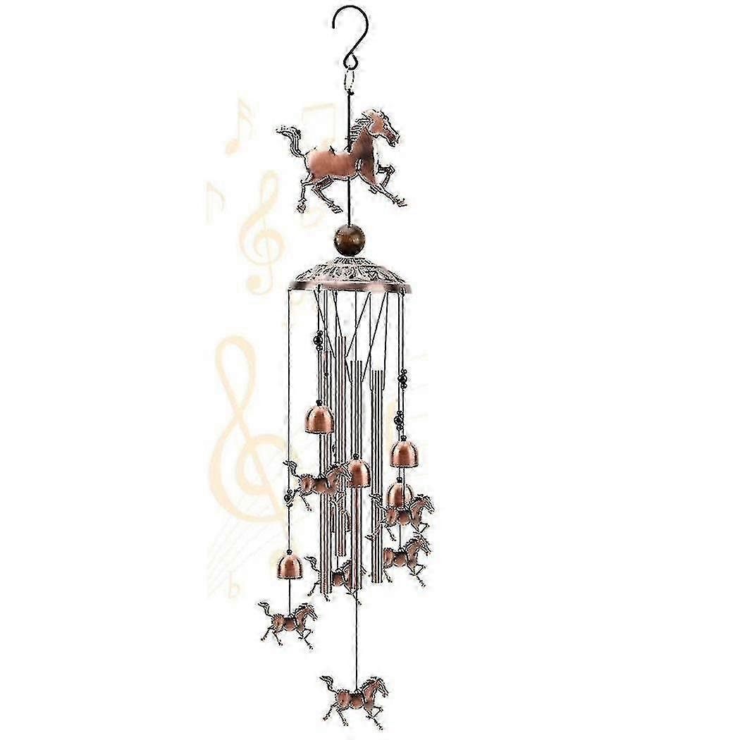 Horse Wind Chimes Outdoor Copper Wind Chimes Decoration With 1 Lucky Bead 4 Aluminum Tubes 6 Bells Memorial