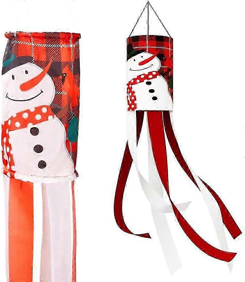 51 Inch Snowman Windsock Flag Christmas Theme Winter Wind Sock Outdoor Hanging Decorations 3D Orange Red Polyester Streamer Flags for Xmas Holiday Par