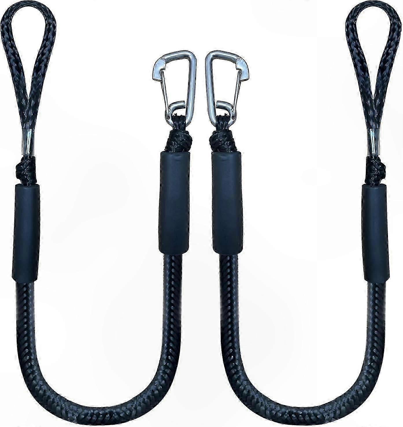 4ft Durable Bungee Dock Line with Hook for Boating, 2-Pack Black Mooring Rope