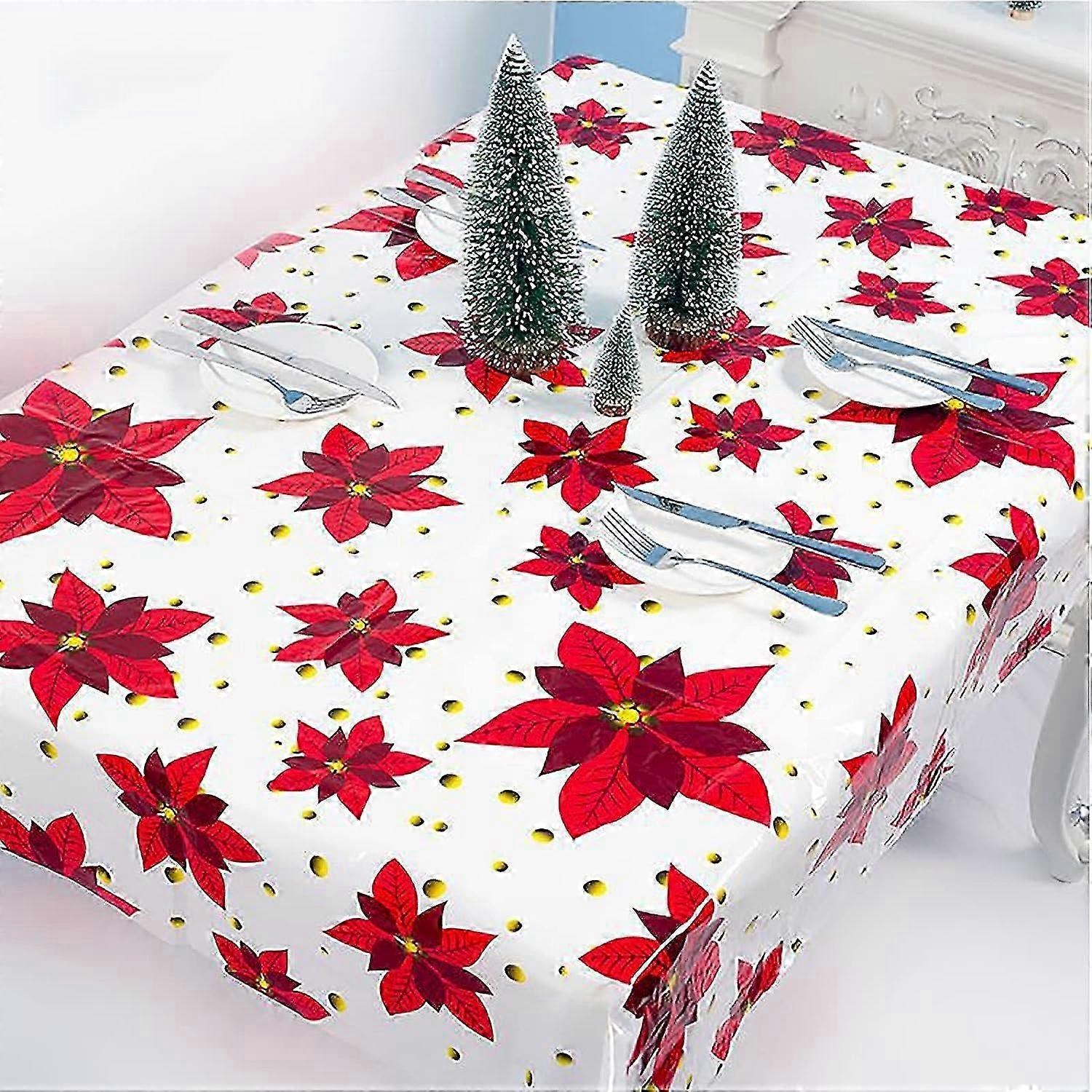 3-Pc Christmas Flower Tablecloth - 150x220cm Waterproof Rectangular Party Table Cover