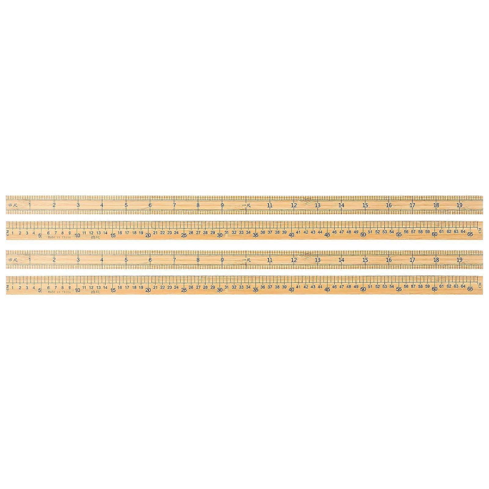 4pcs Double Sided Drafting Ruler Straight Bamboo Quilting Ruler Dual Scale Measuring Tool with Centimeters and Inches for Drawing Patchwork