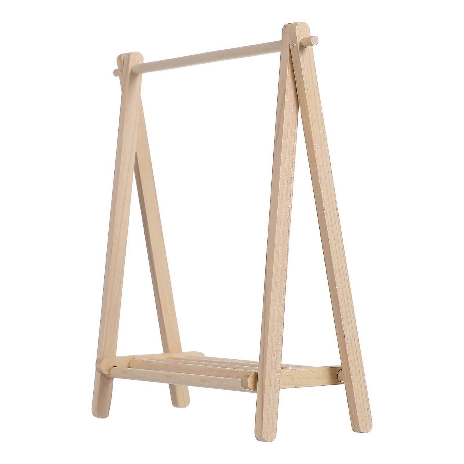 Folding Miniature Clothes Rack Portable for Doll Clothes 4Pcs Wooden