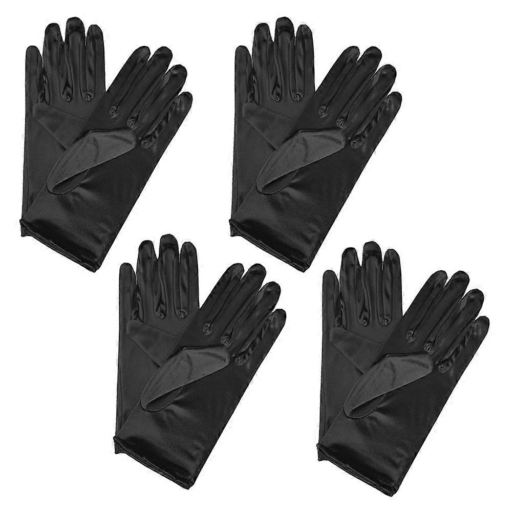 Gloves Satin Short Gloves for Woman 4Pair Black Smooth Elastic Fit