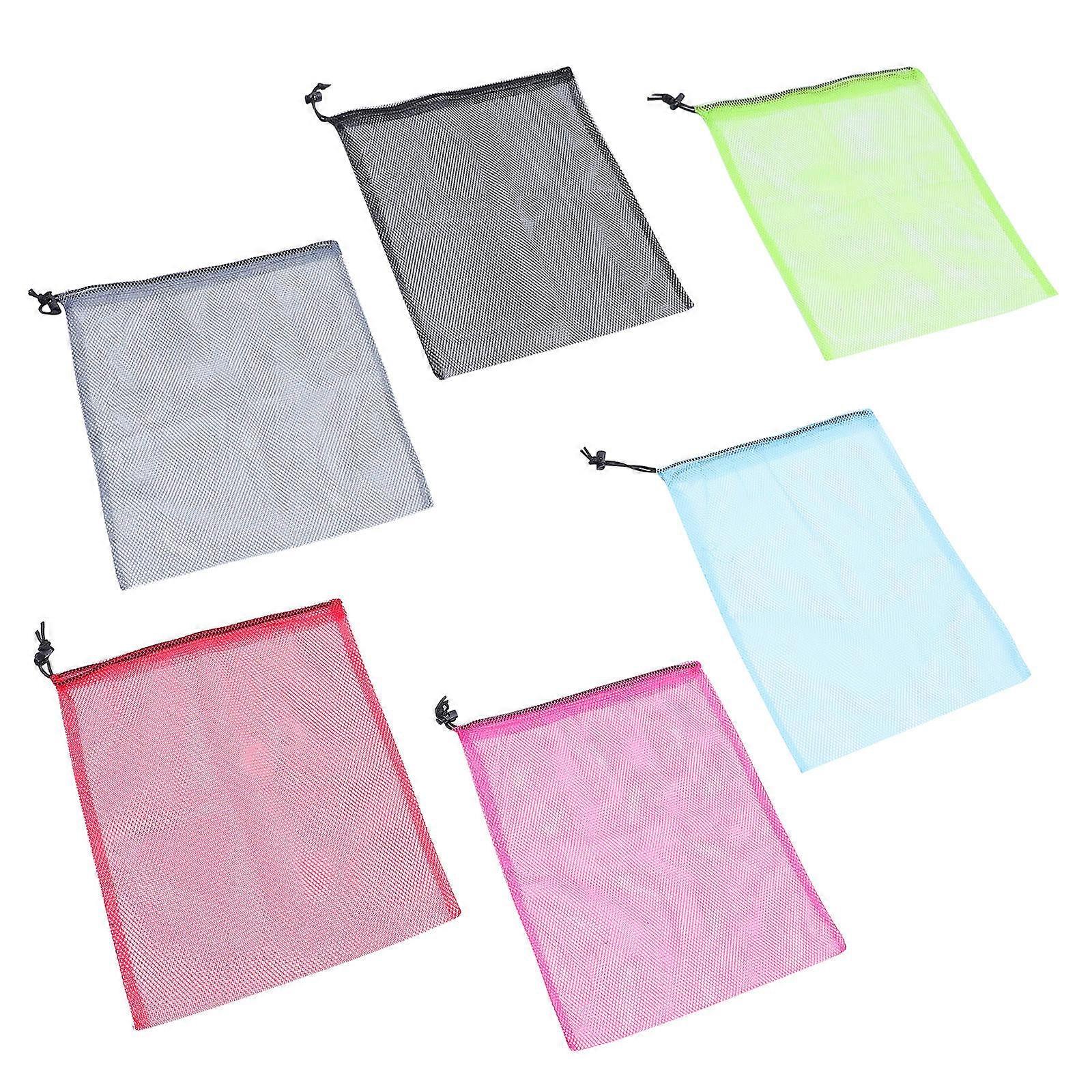 6Pcs Assorted Color Drawstring Mesh Bags Storage Pouches For Beach And Picnic Use