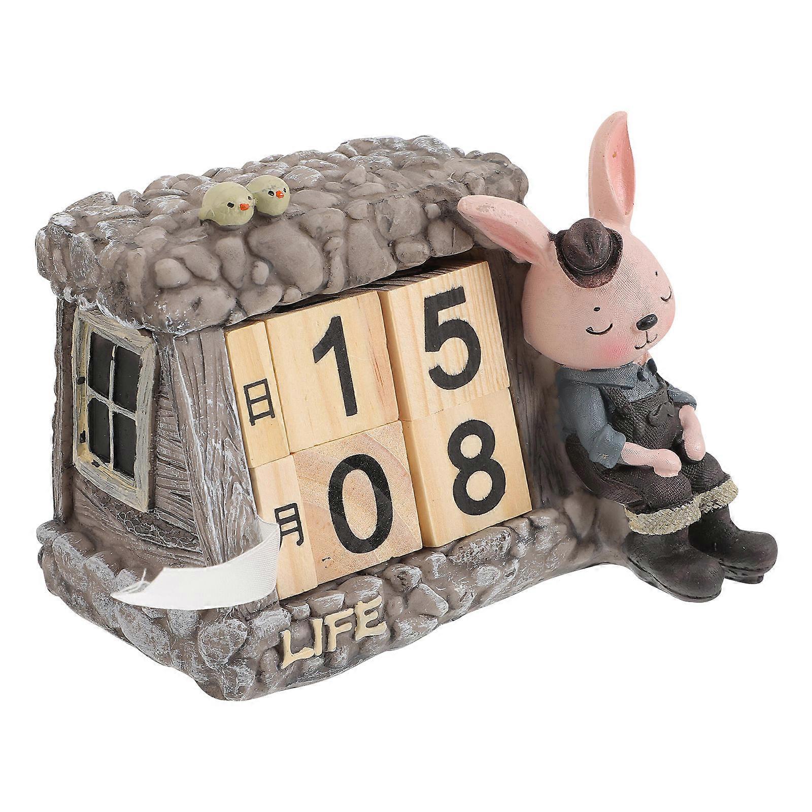 Wooden Block Calendar for Office Desktop Use 2Pcs Decorative Rustic Calendar